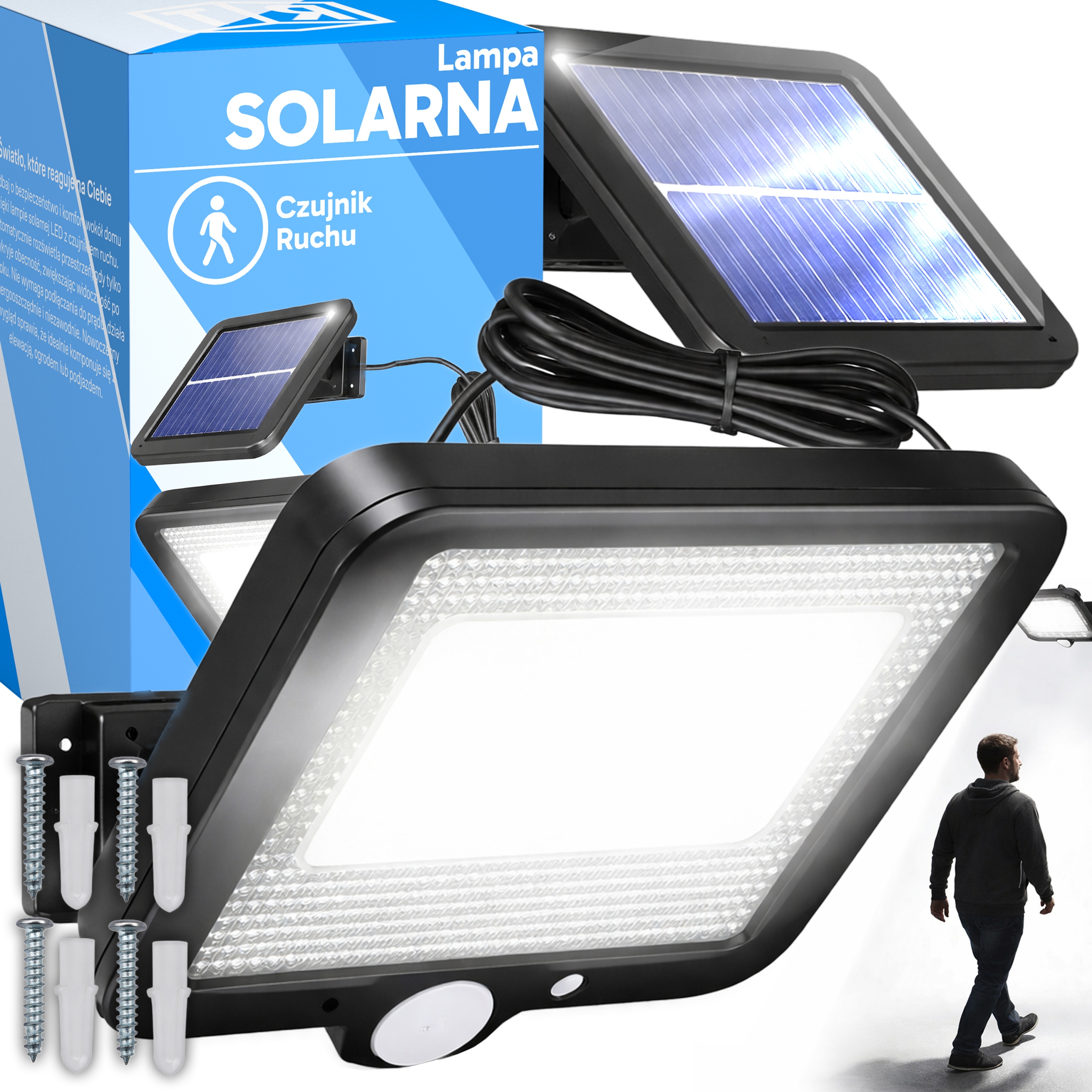 Lampa solarna RETOO z czujnikiem ruchu i zmierzchu 100 LED czarna 50 W IP65