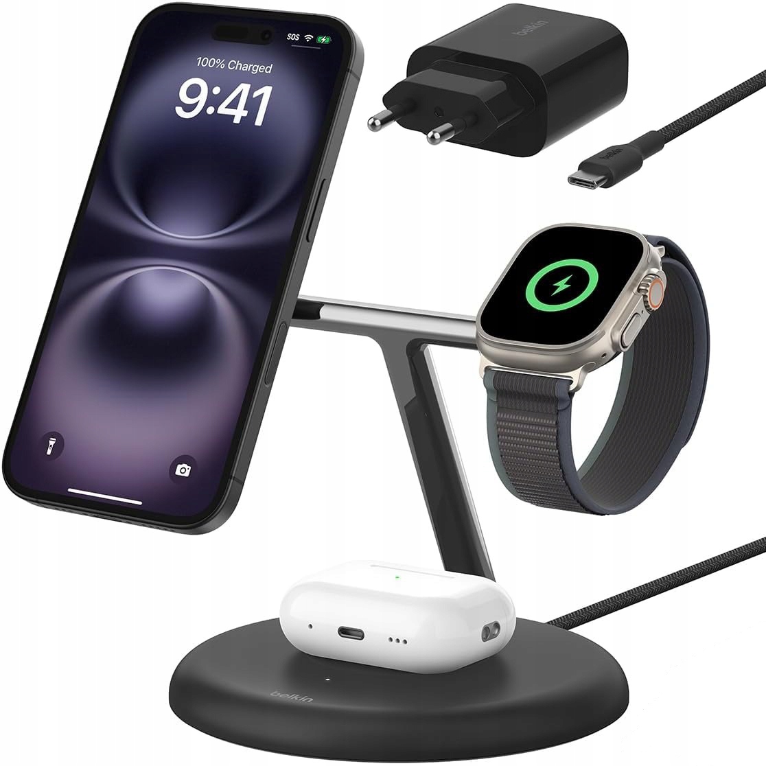 Ładowarka indukcyjna Belkin Pro 3w1 do Apple Qi2 do MagSafe iPhone 15W