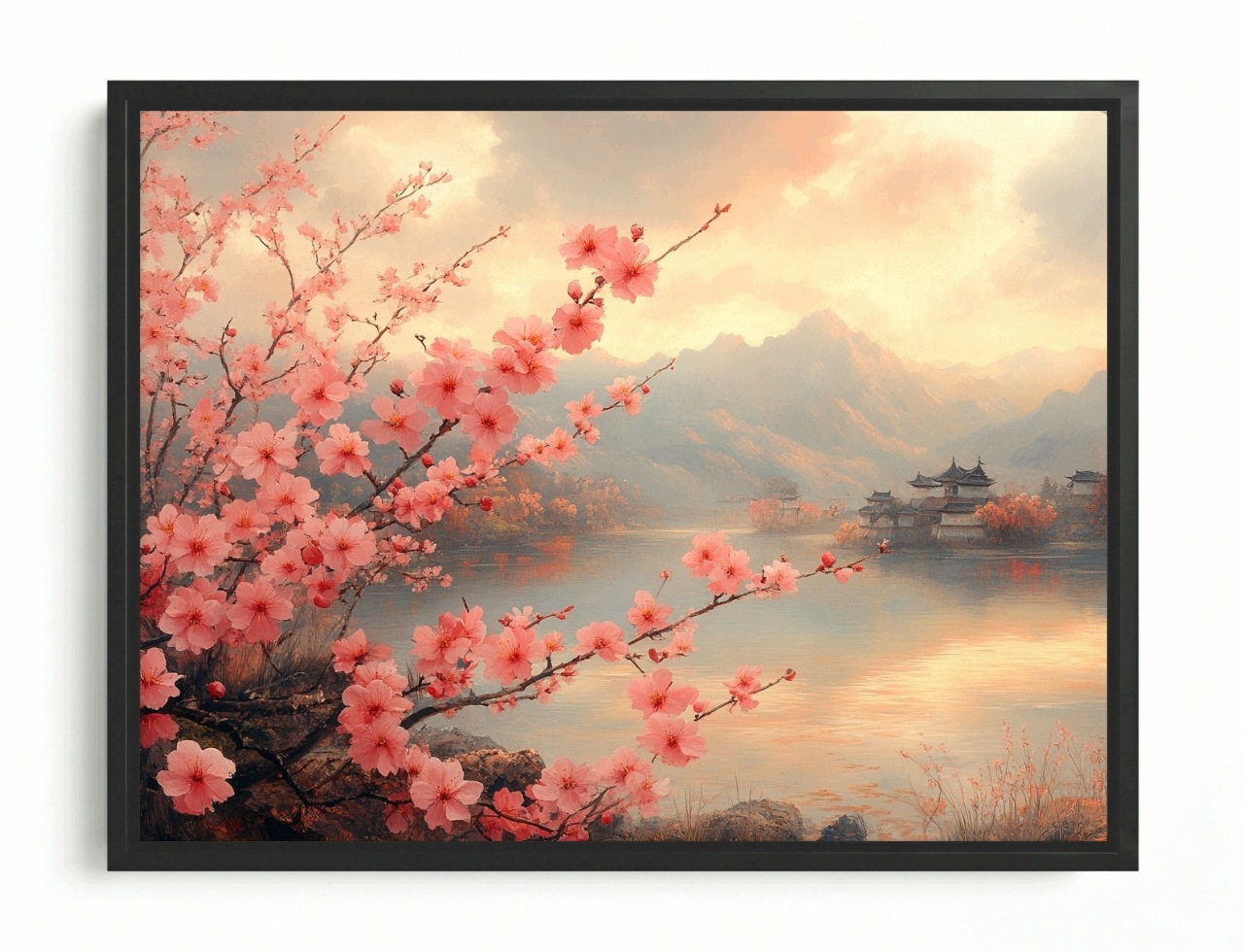 Obraz Rám American Box Krajina Pagoda Strom Kvety Višňa Sakura 80x60