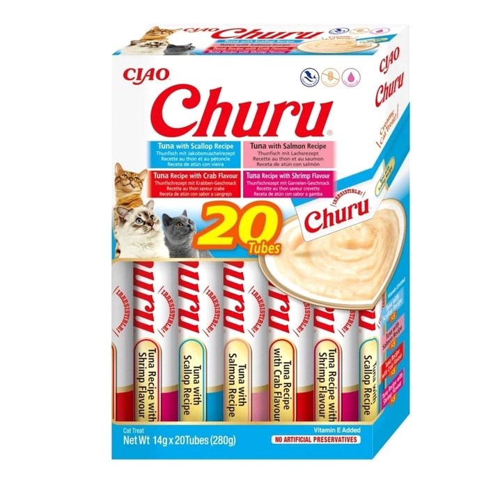 Inaba Churu mix chutí s tuňákem a mořskými plody pro kočky 20x14 g