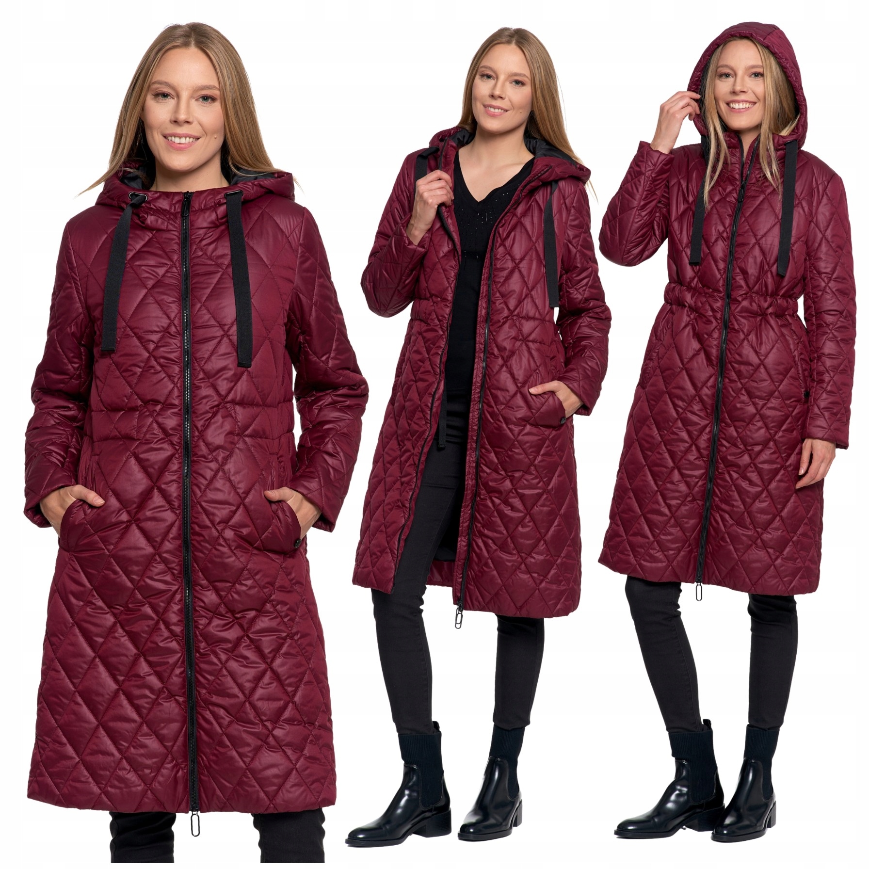 Dámská Dlouhá Bunda Kabát S Kapucí Prošívaná Na Podzim Módní Moraj M