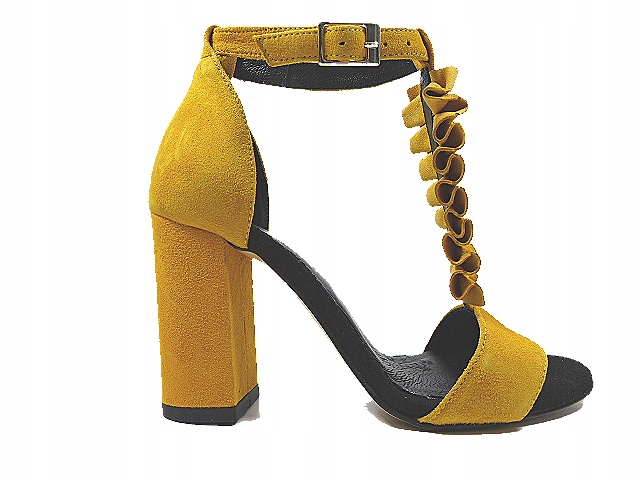 Hořčicové dámské sandály na podpatku Karino 39