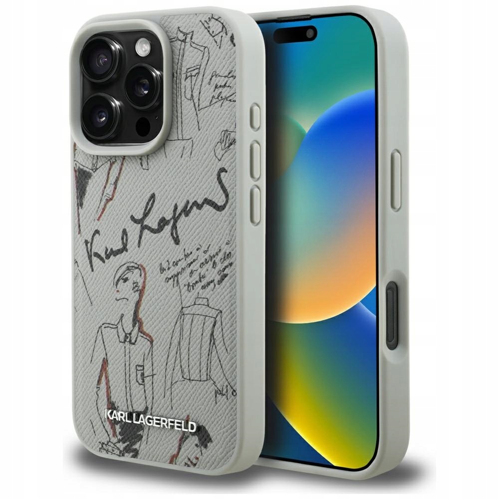 Pouzdro Karl Lagerfeld Grained Pattern & Logo MagSafe pro iPhone 16 Pro šedé