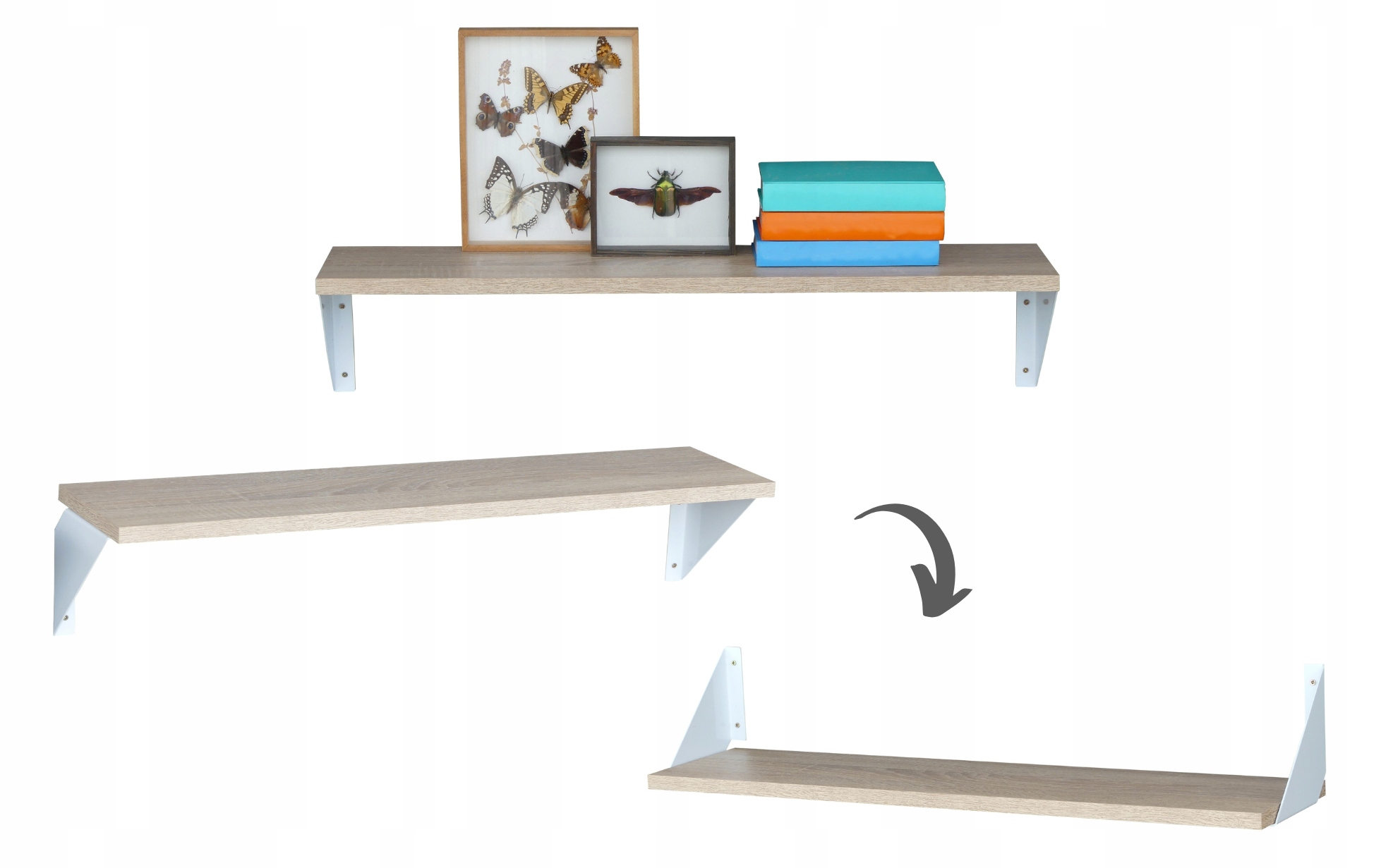 Półka Wisząca Ścienna Na Książki Dekoracje Biała Dąb Sonoma 80 CM 2w1