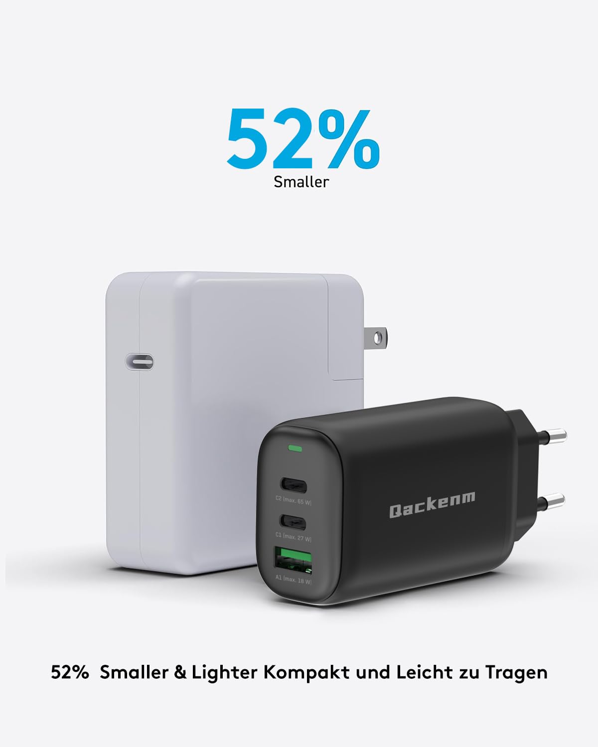 QACKENM GaN USB C 65W 3-Port Ładowarka dla MacBook iPhone iPad — miniatura 4