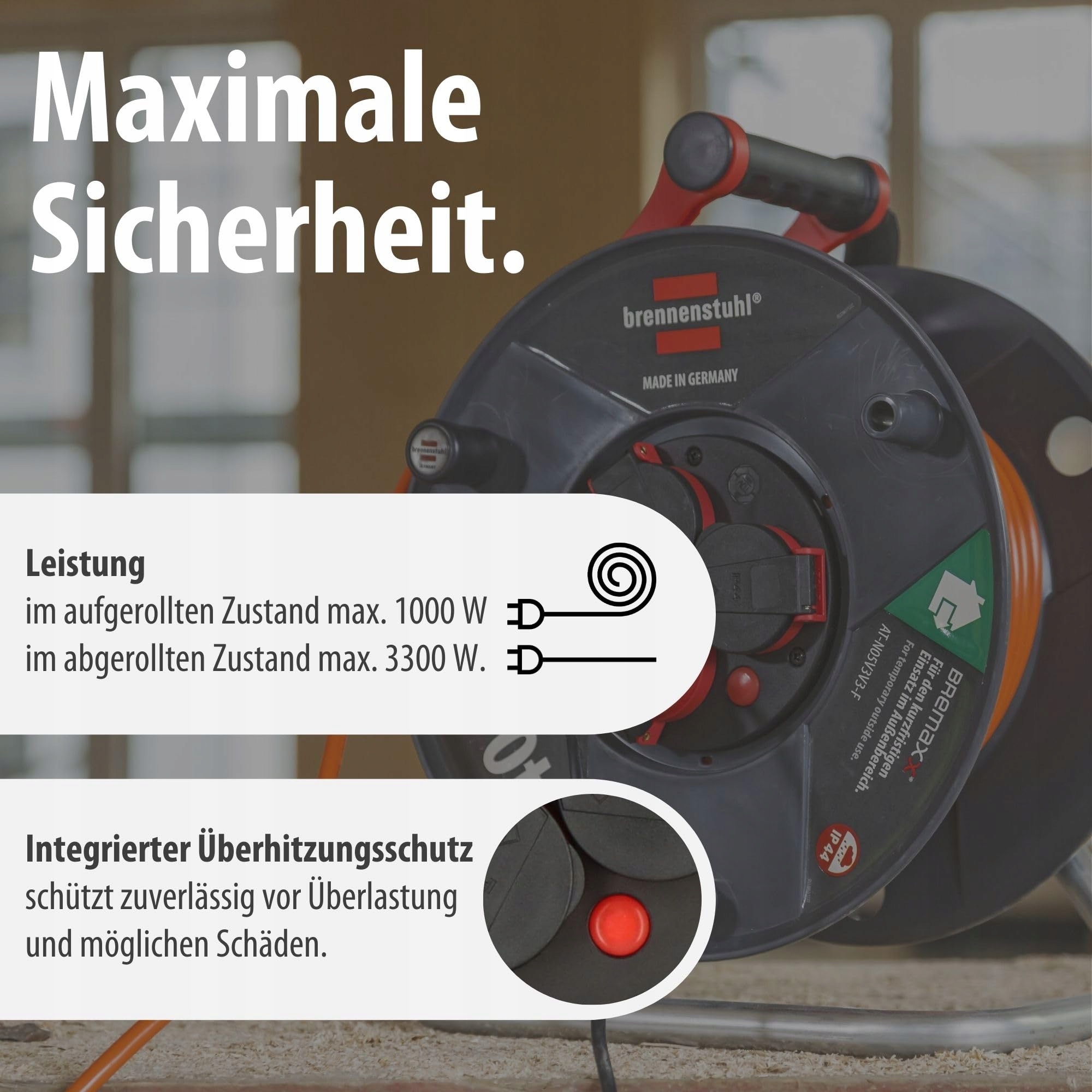 BRENNENSTUHL Kabeltrommel 40m IP44 3 Gniazda Ochrona Przed Przegrzaniem — miniatura 6