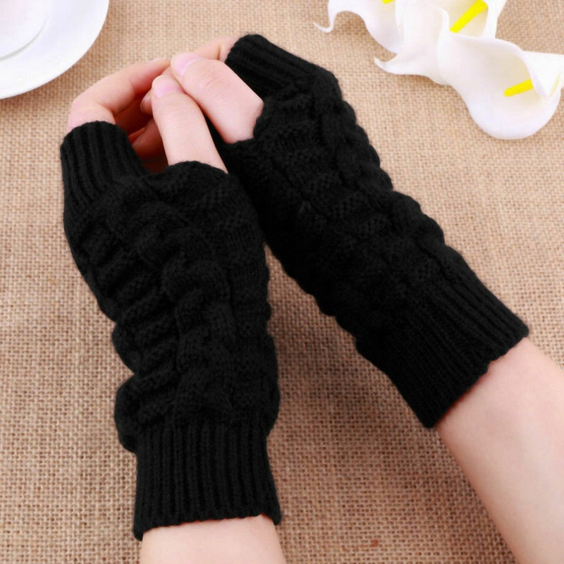 RĘKAWICZKI CZARNE MITENKI BEZ PALCÓW CIEPŁE Rozmiar uniwersalny