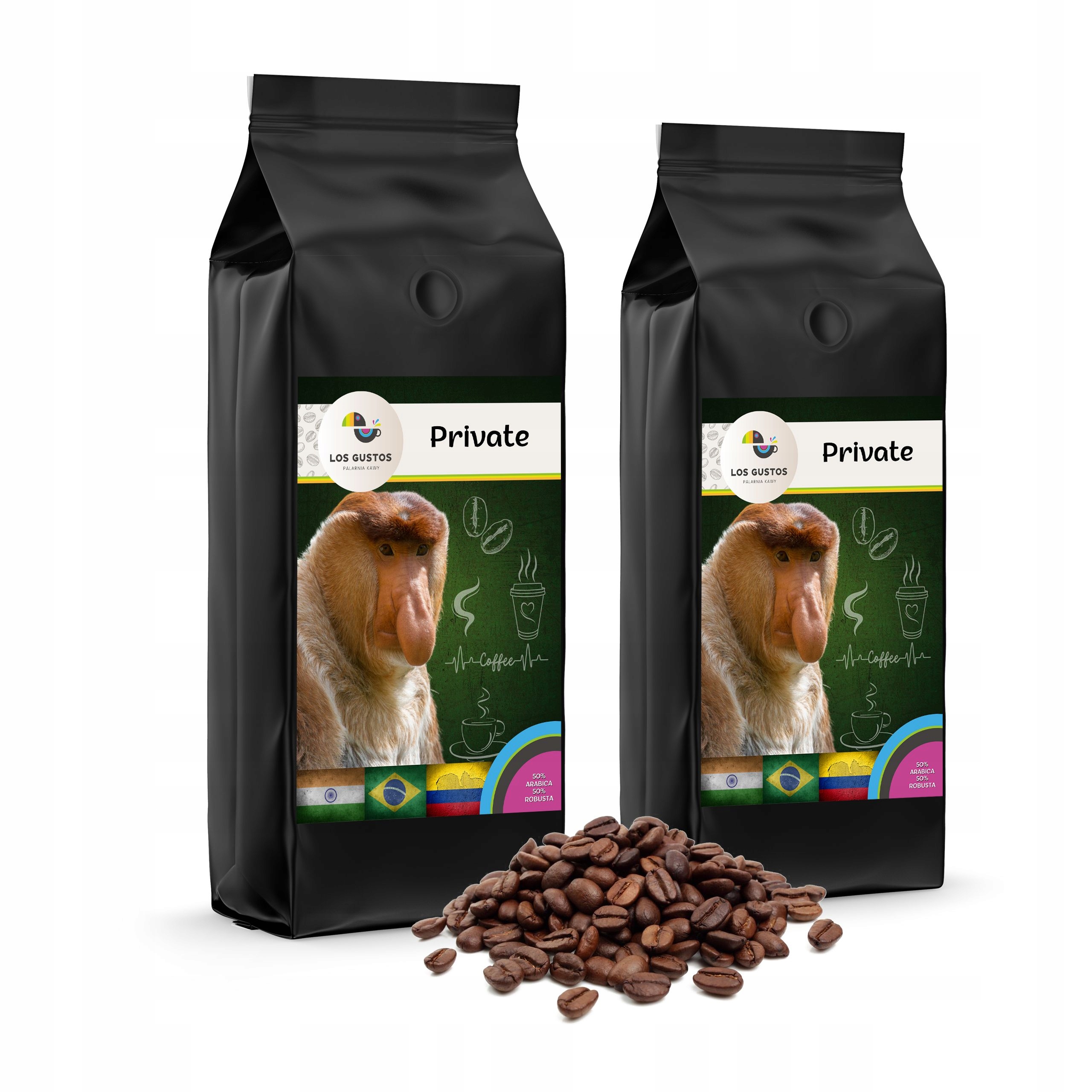 Levně Káva zrnková Private 2x1000g Silná Los Gustos