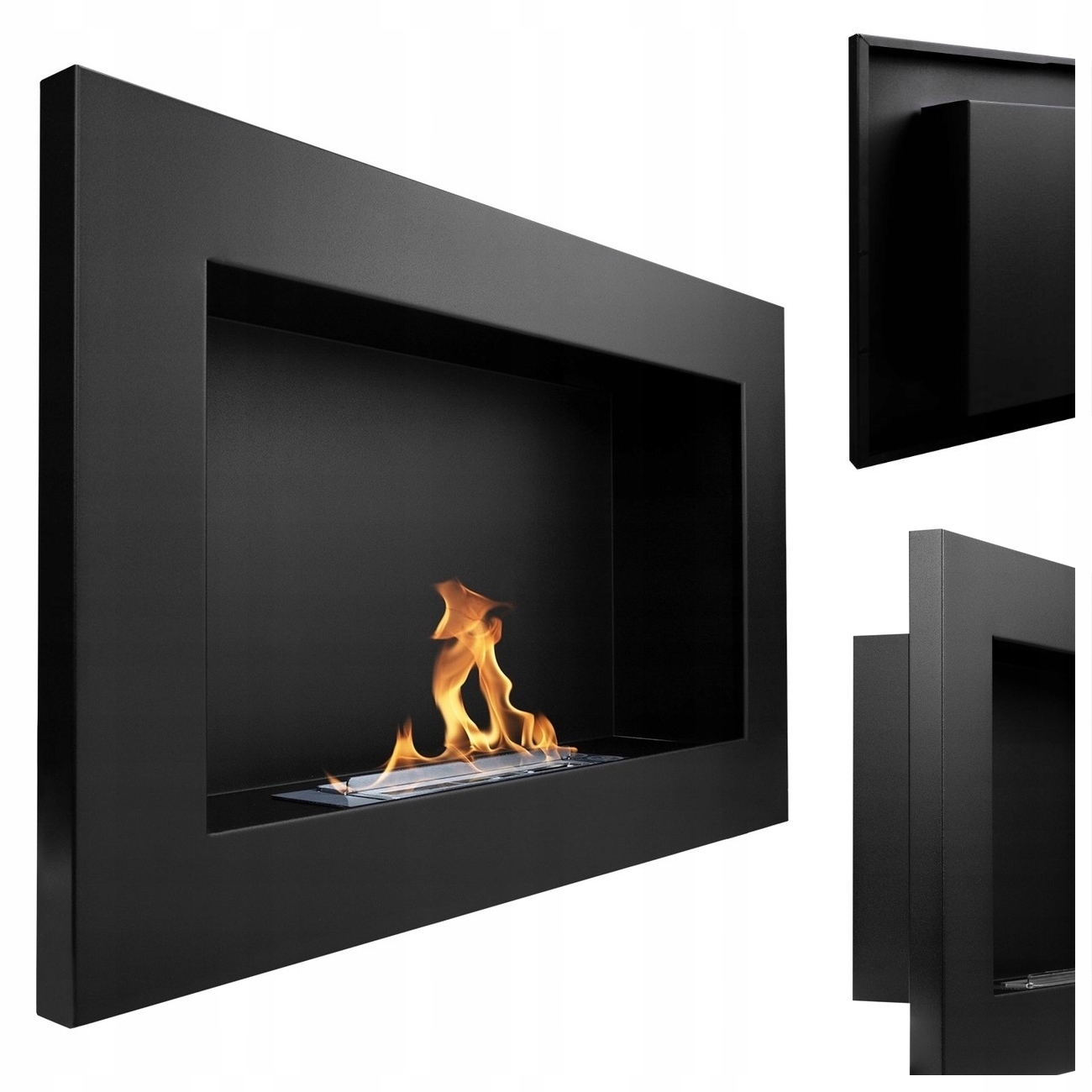 Závěsný Biokrb 65X40X12 CM Regulace Plamene Černý Mat Bez Komínu