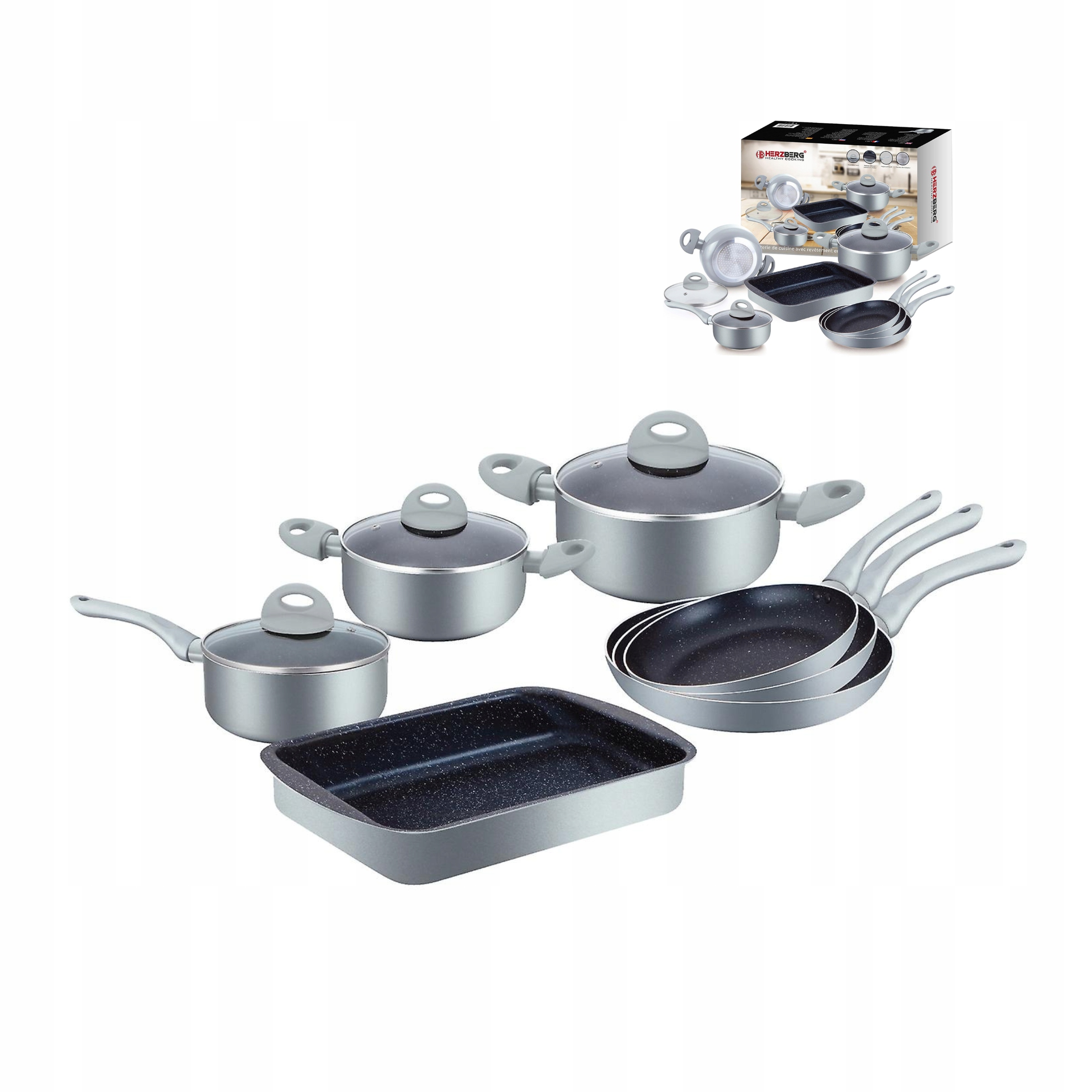 Sada pánve Indukce Plyn Sada 10 kusů hrnců Stříbrná Herzberg