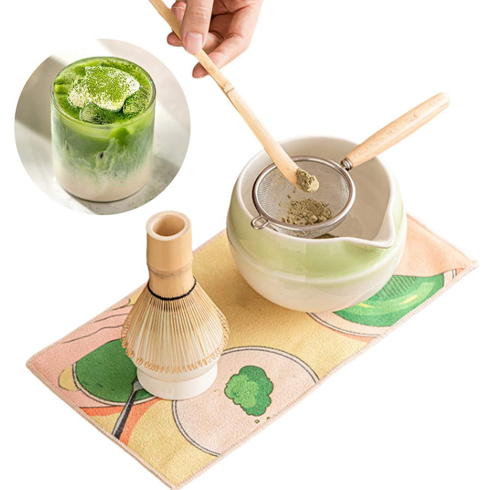 Zestaw Do Matchy 7 Elementów Ceramiczny Gradient Zielony Z Dekoracją Górską