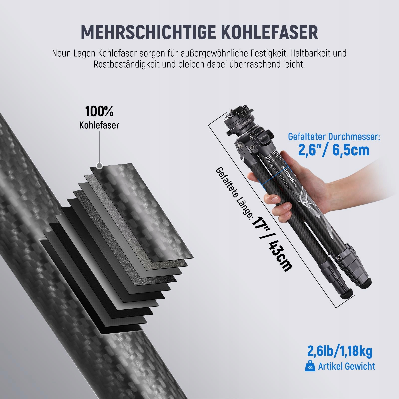 NEEWER LITETRIP LT32 Statyw 62" Z Włókna Węglowego Głowica 360° — miniatura 4