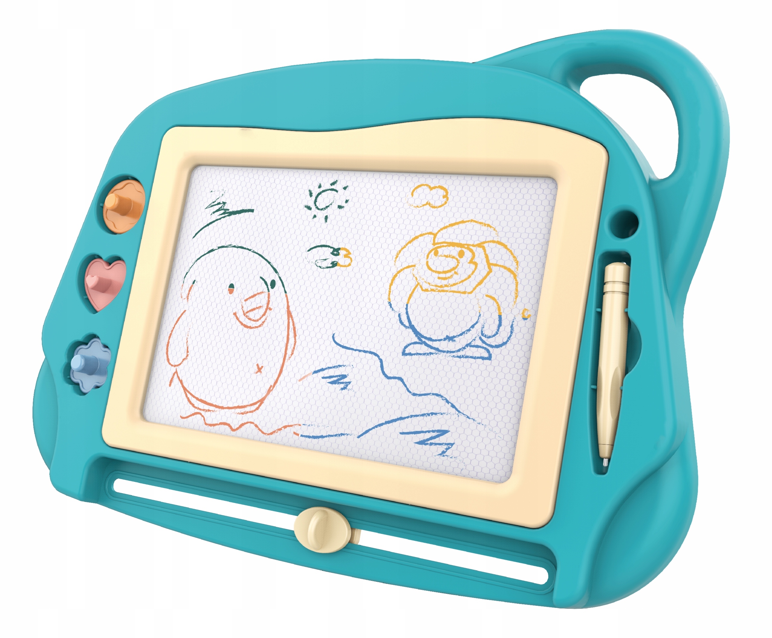 ZNIKOPIS DUŻA TABLICA DO PISANIA MALOWANIA DLA DZIECI + 3 STEMPELKI MATADI Stan opakowania oryginalne