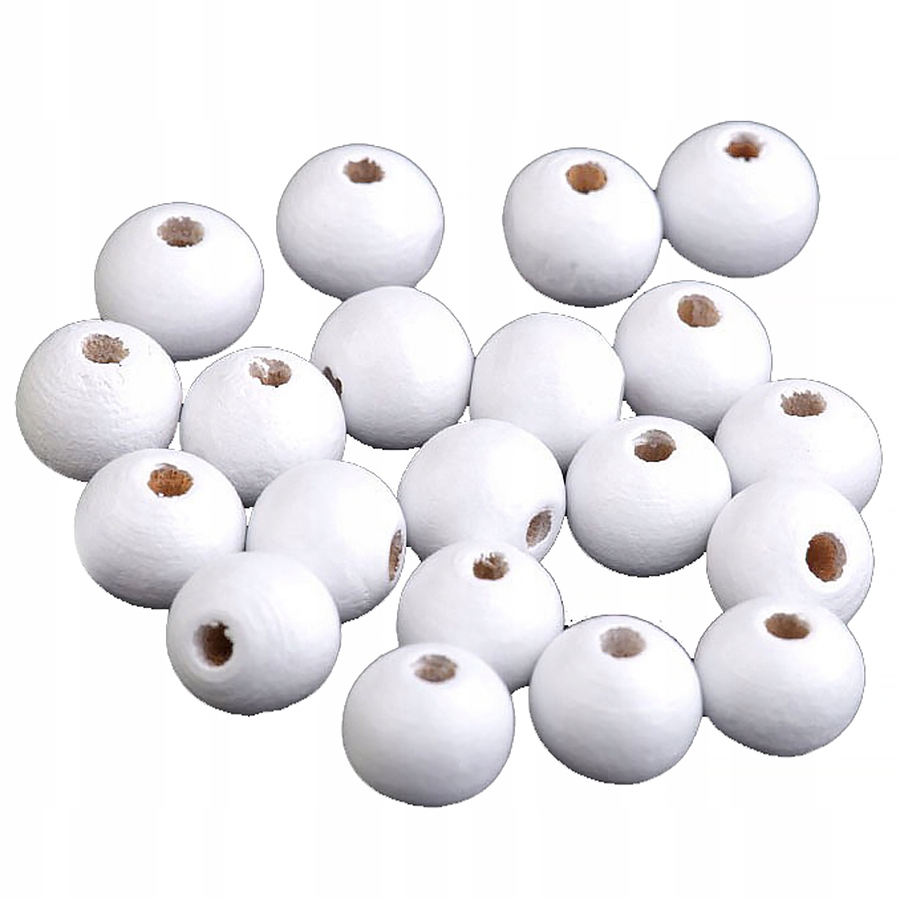 50x Koraliki Drewniane Lakierowane do makram biżuterii Białe 10 mm