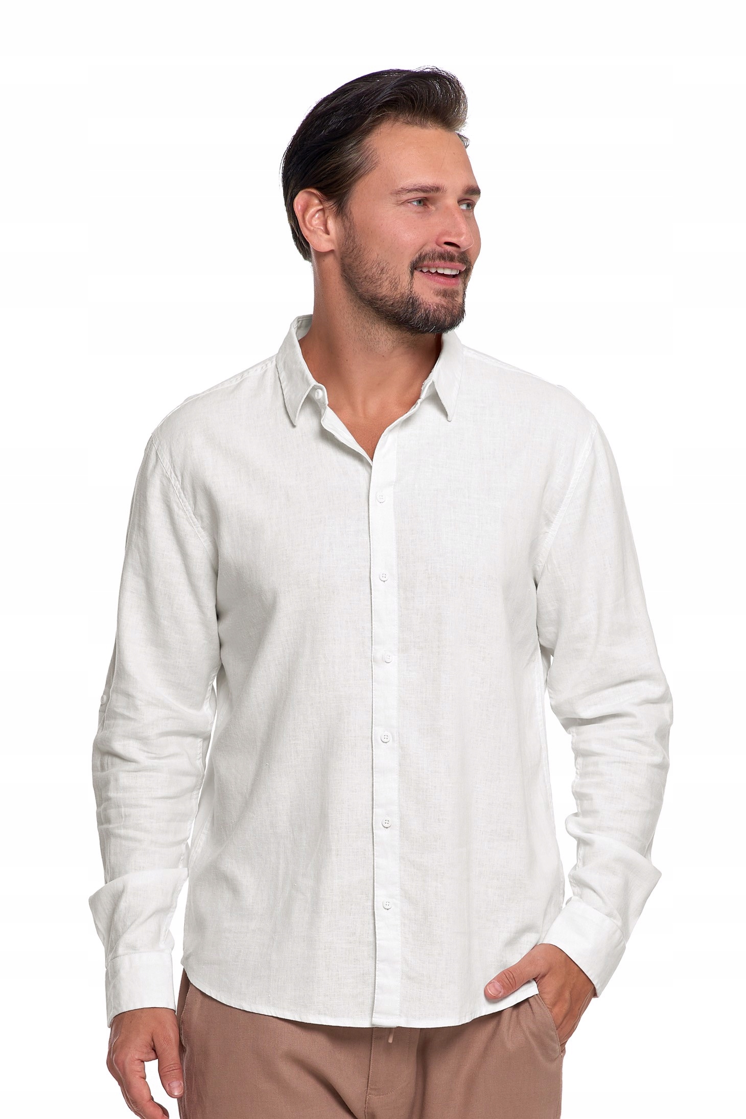 Pánská Lněná Košile S Dlouhým Rukávem Moraj Klasická Bílá Regular M