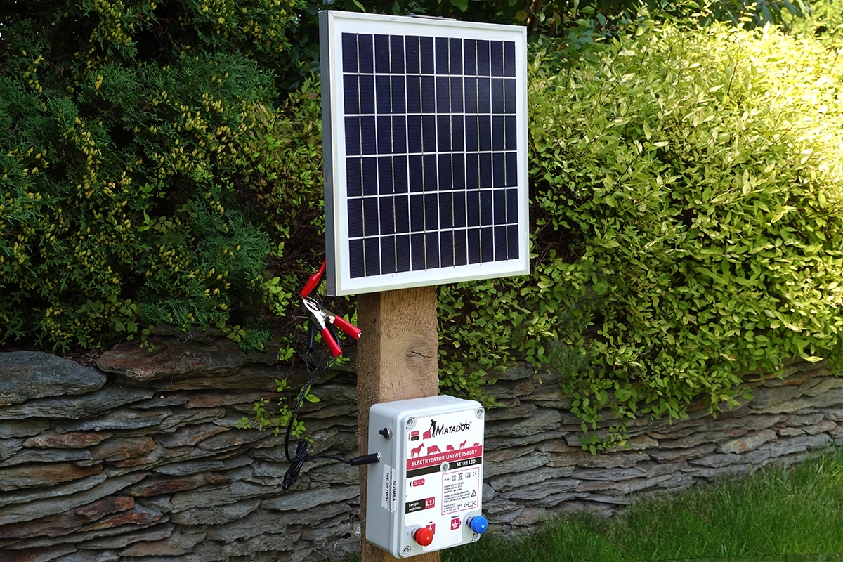 Pastuch elektryczny elektryzator 1,1J psy konie +BATERIA + Panel Solarny Marka Matador