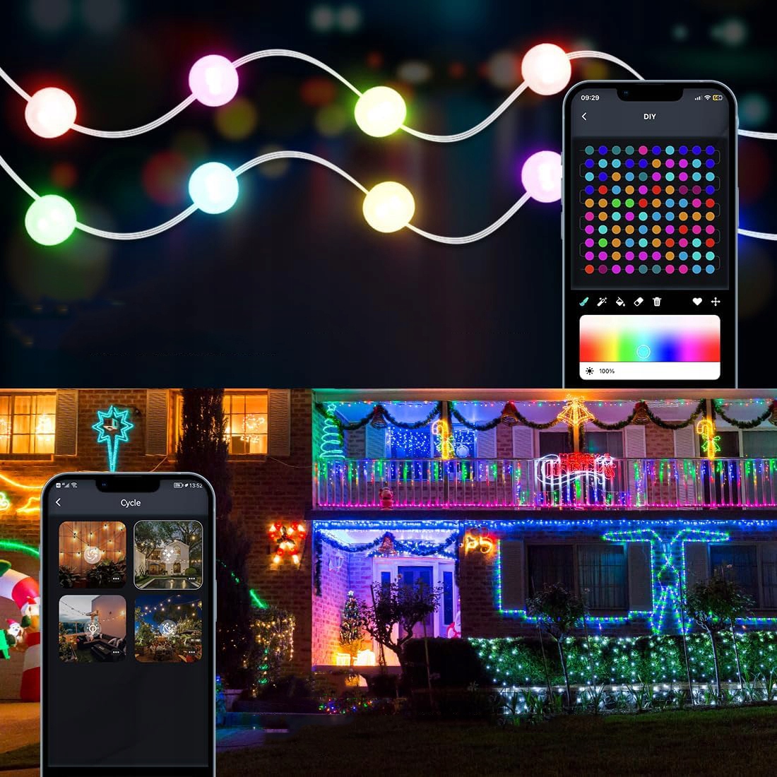 LAMPKI CHOINKOWE ŚWIĄTECZNA OZDOBY 40LED 5m APP TIMER KOLOROWE RGB Z PILOT Liczba lampek 21 - 50
