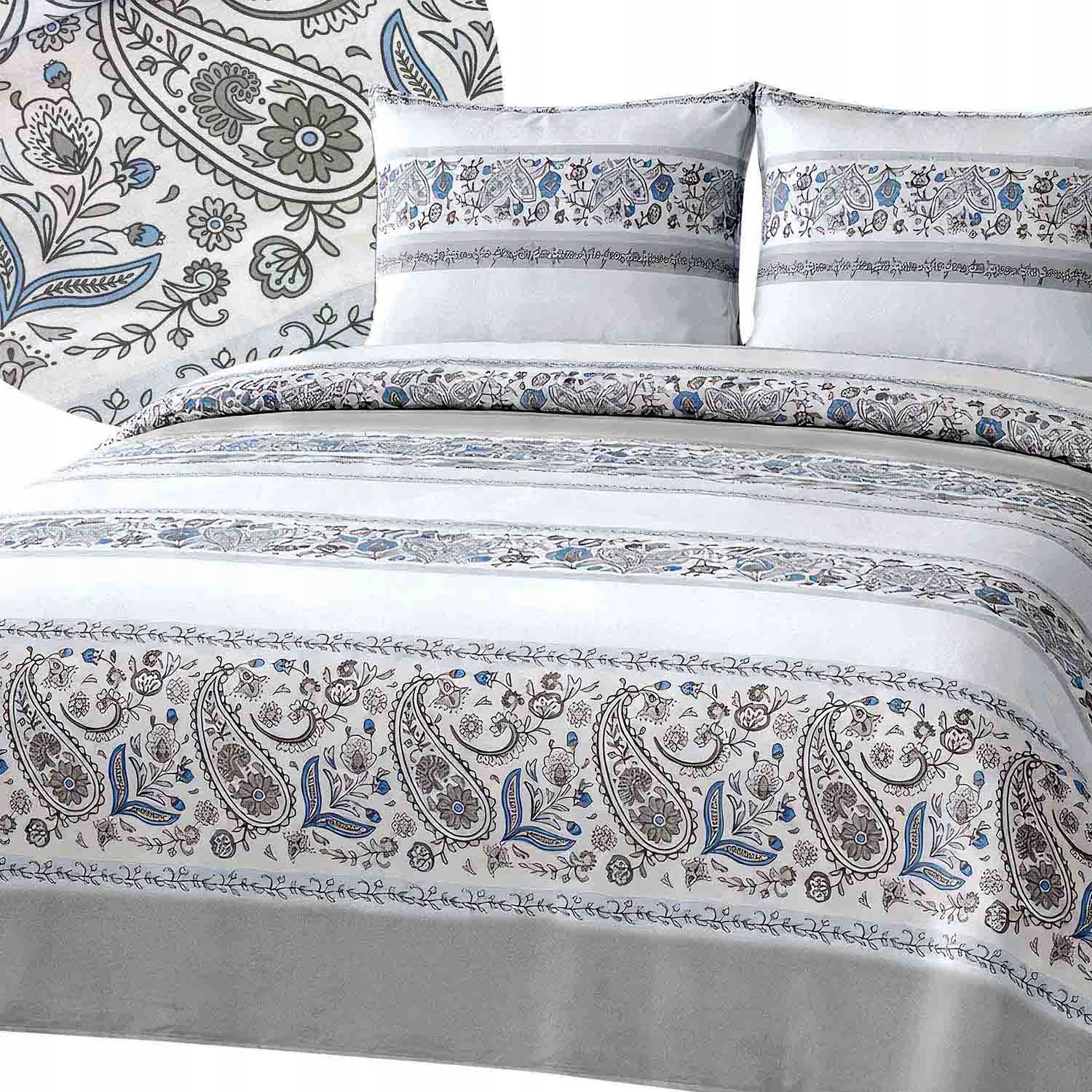 Pościel bawełniana 180x200 Cottonlove Ornamenty kwiaty biała szara