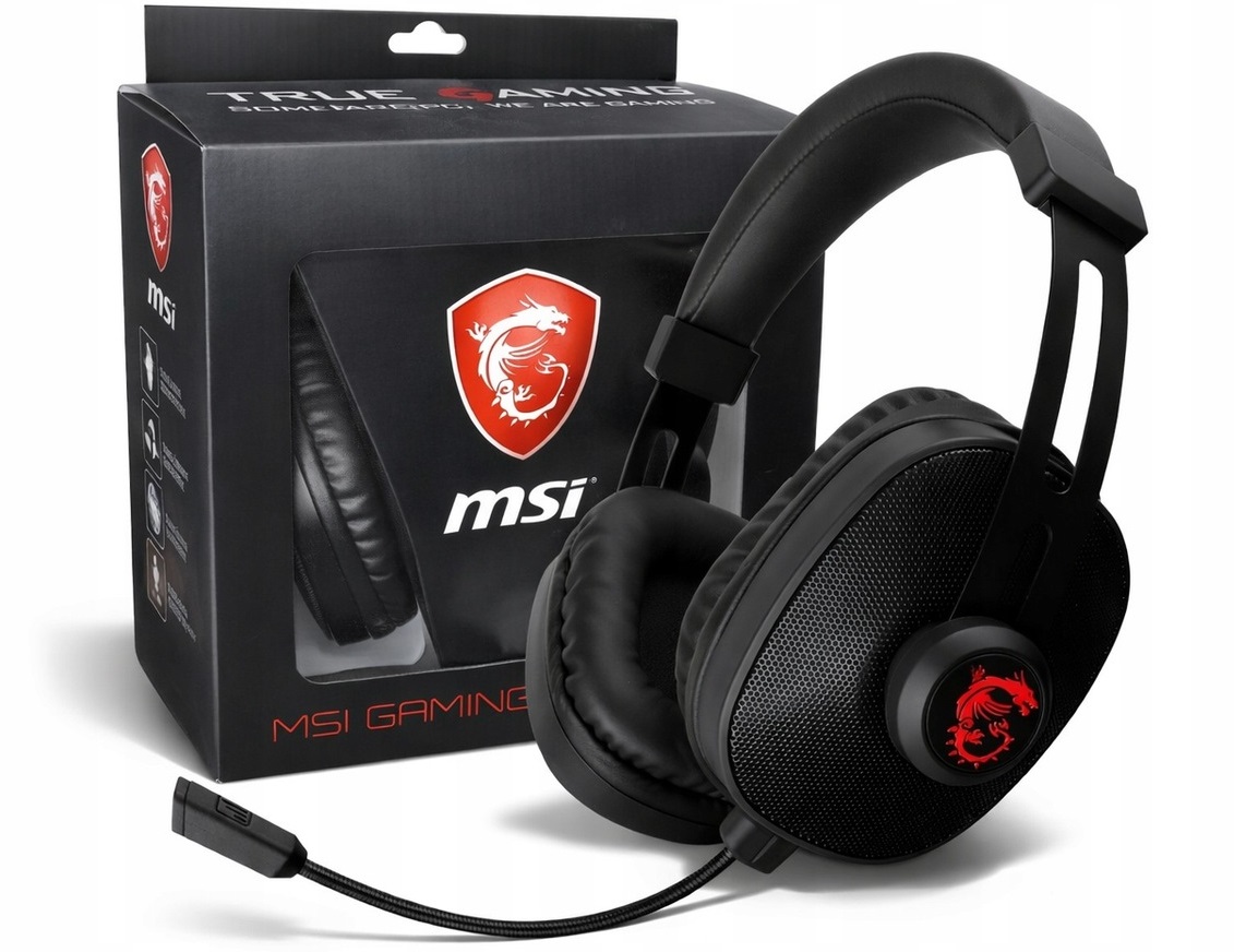 Słuchawki gamingowe przewodowe nauszne Msi kabel 1.8m redukcja szumów mikr.