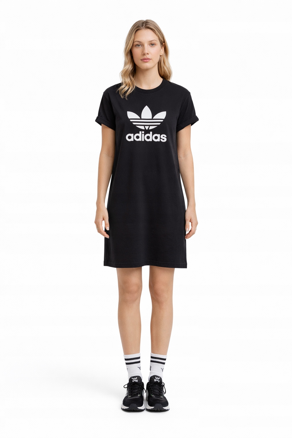 Adidas Černé Šaty Z Bavlny S Logem A Krátkým Rukávem, Xs I4A