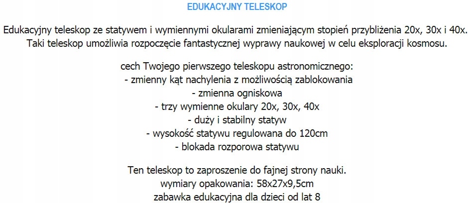 astronomiczny TELESKOP luneta zestaw edukacyjny Płeć Chłopcy Dziewczynki
