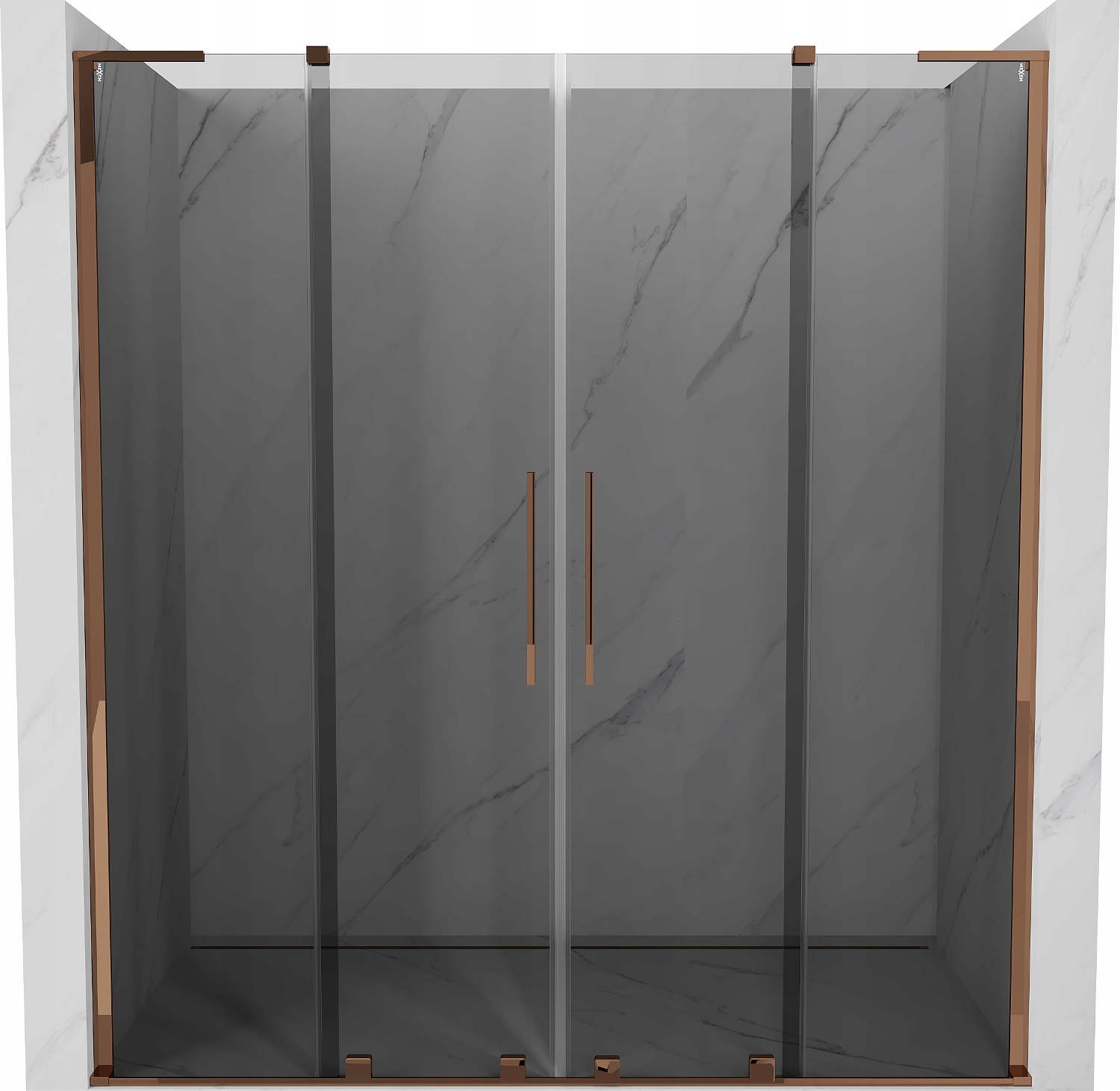 Mexen Velar L Duo posuvné sprchové dveře 200x200 grafit/růžové zlato