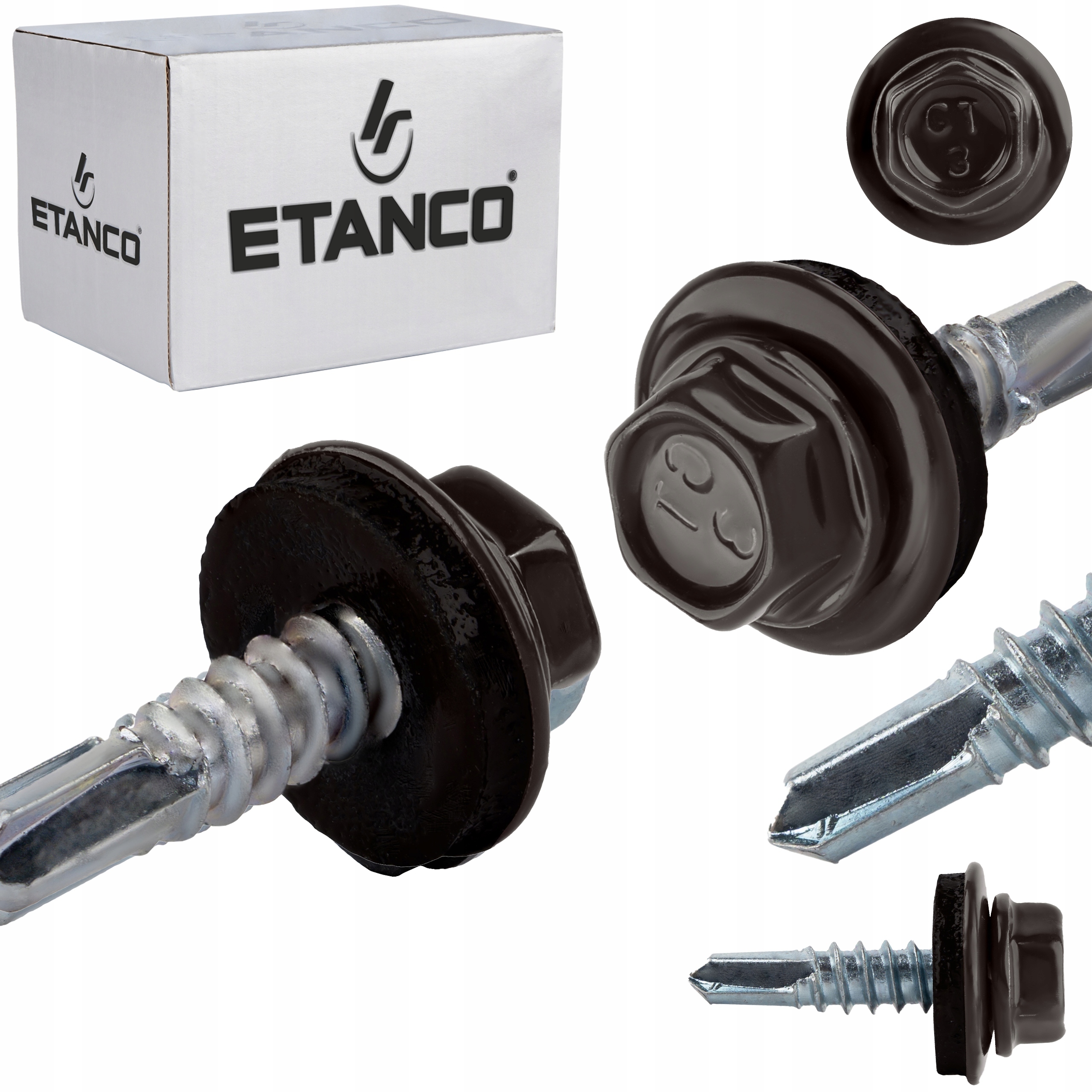 Wkręty samowiercące do metalu 3mm 4,8x19 mm Ral 8019 250 szt Etanco GT3 Z14