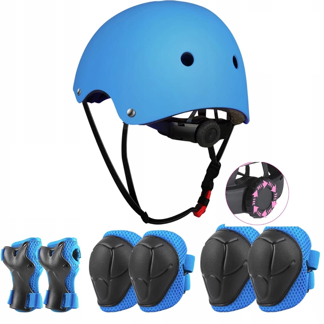 Kask Dziecięcy Ochraniacze 7w1 Rower Hulajnoga Regul. Niebieski