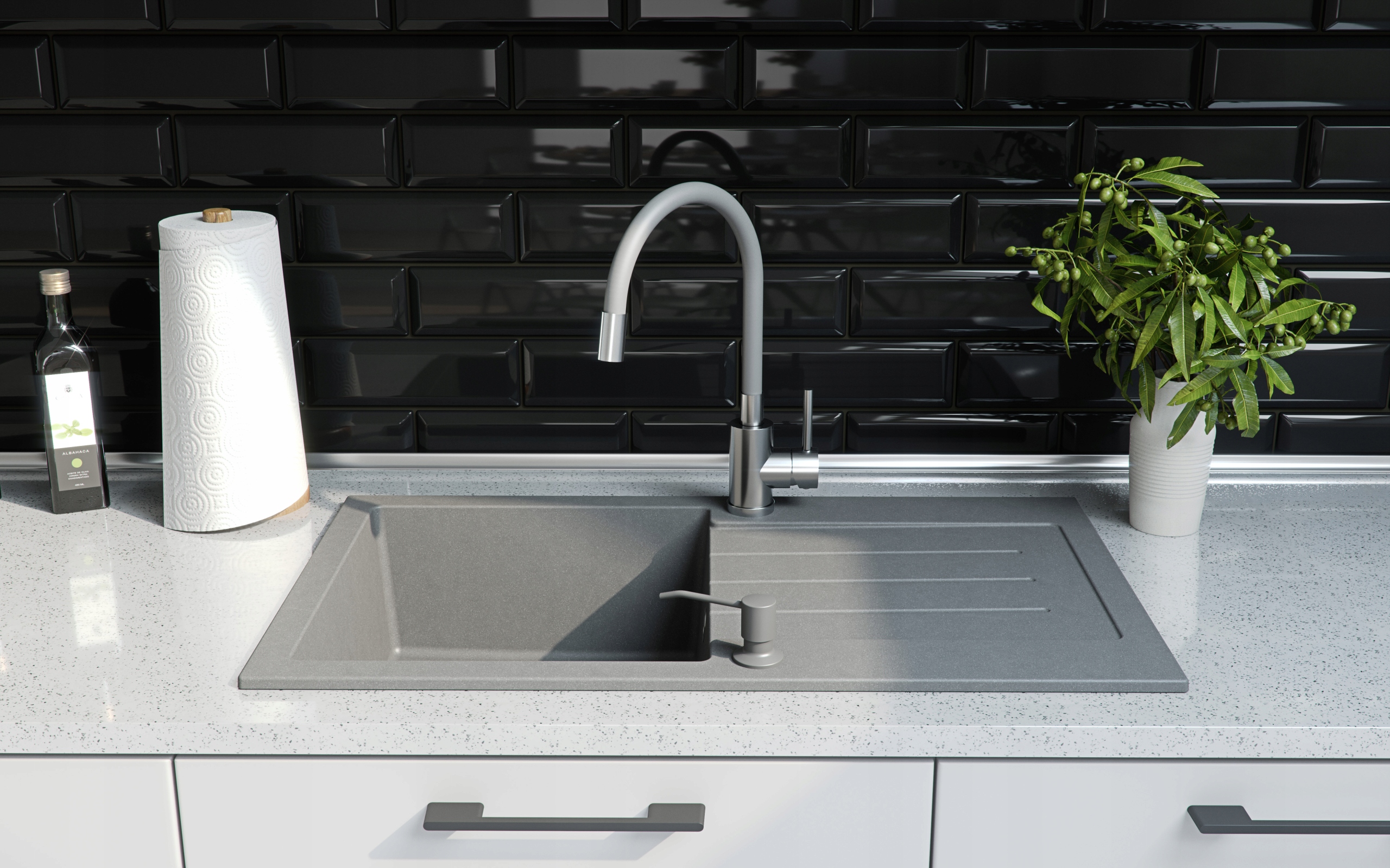 Dozownik Quadron Keira 350 ml czarny nakrapiany Kolor pompki czarny