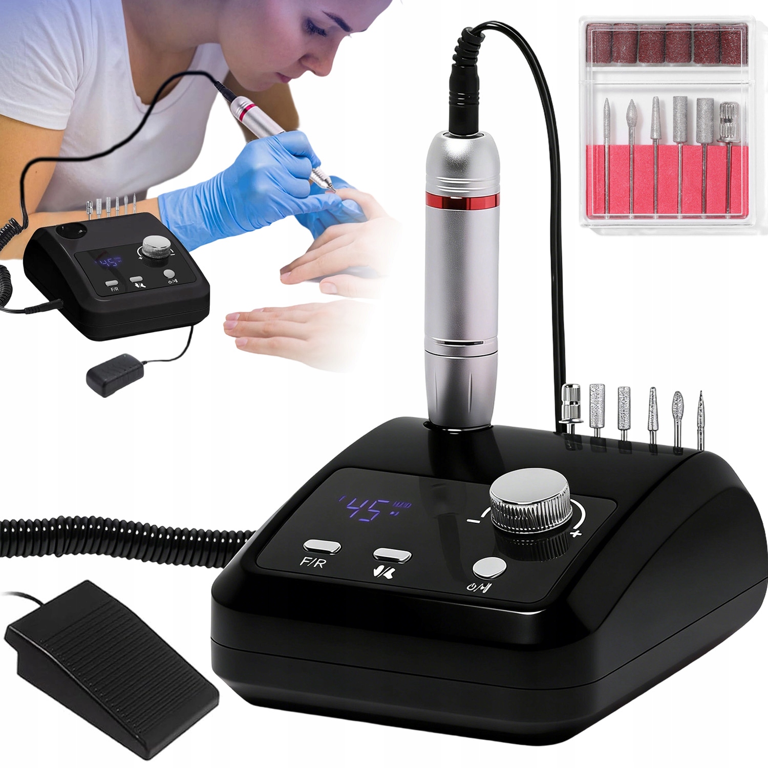 Profesionální Bruska Na Nehty LCD 45000RPM S Pedálem A Regulací