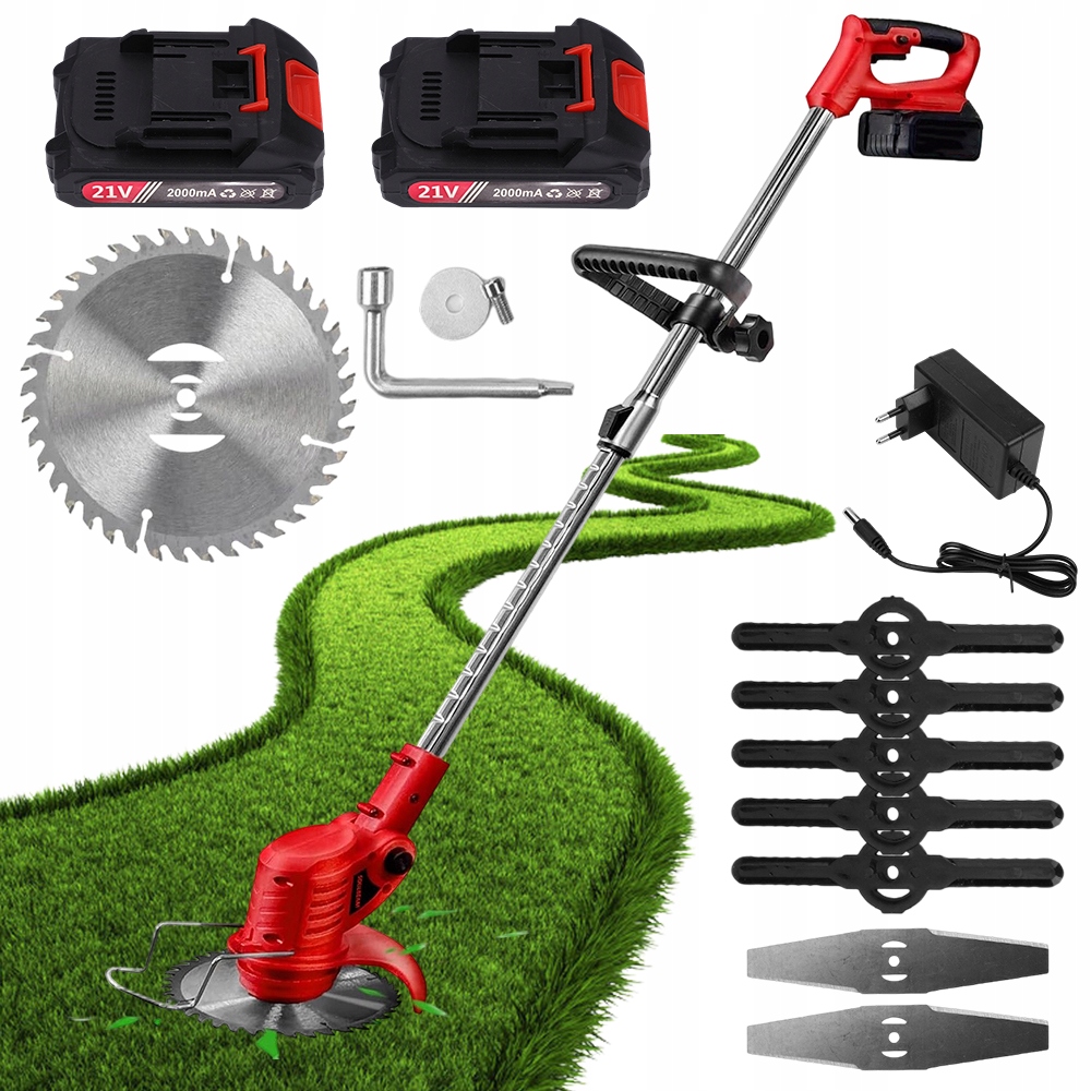 Křovinořez Elektrická Sekačka 650 W S Baterií 21 V A 3 Typy Čepelí, Červená