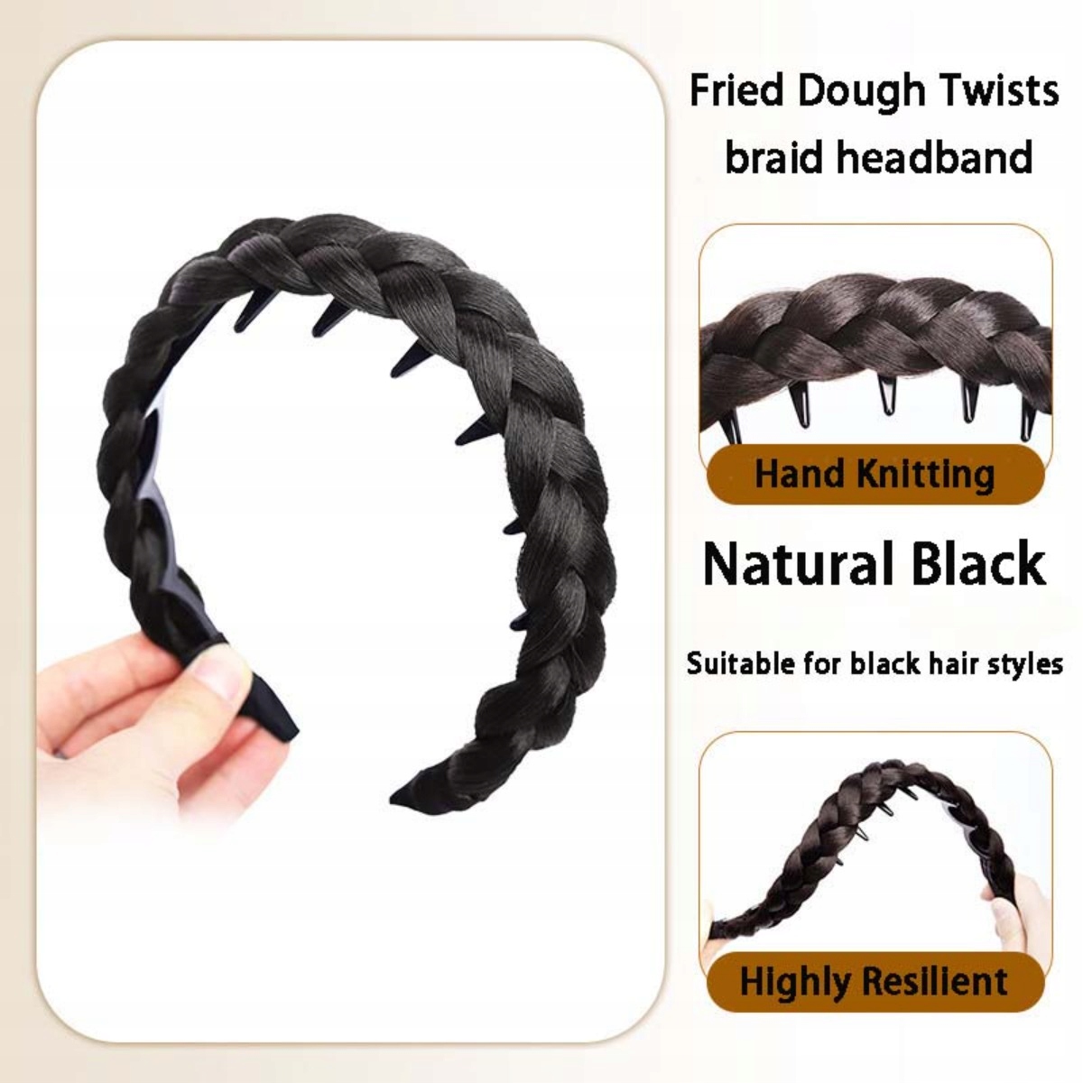 INF 2-Pack Zigzag Fishtail Braid Headband With Teeth – Hand-Braided High-To