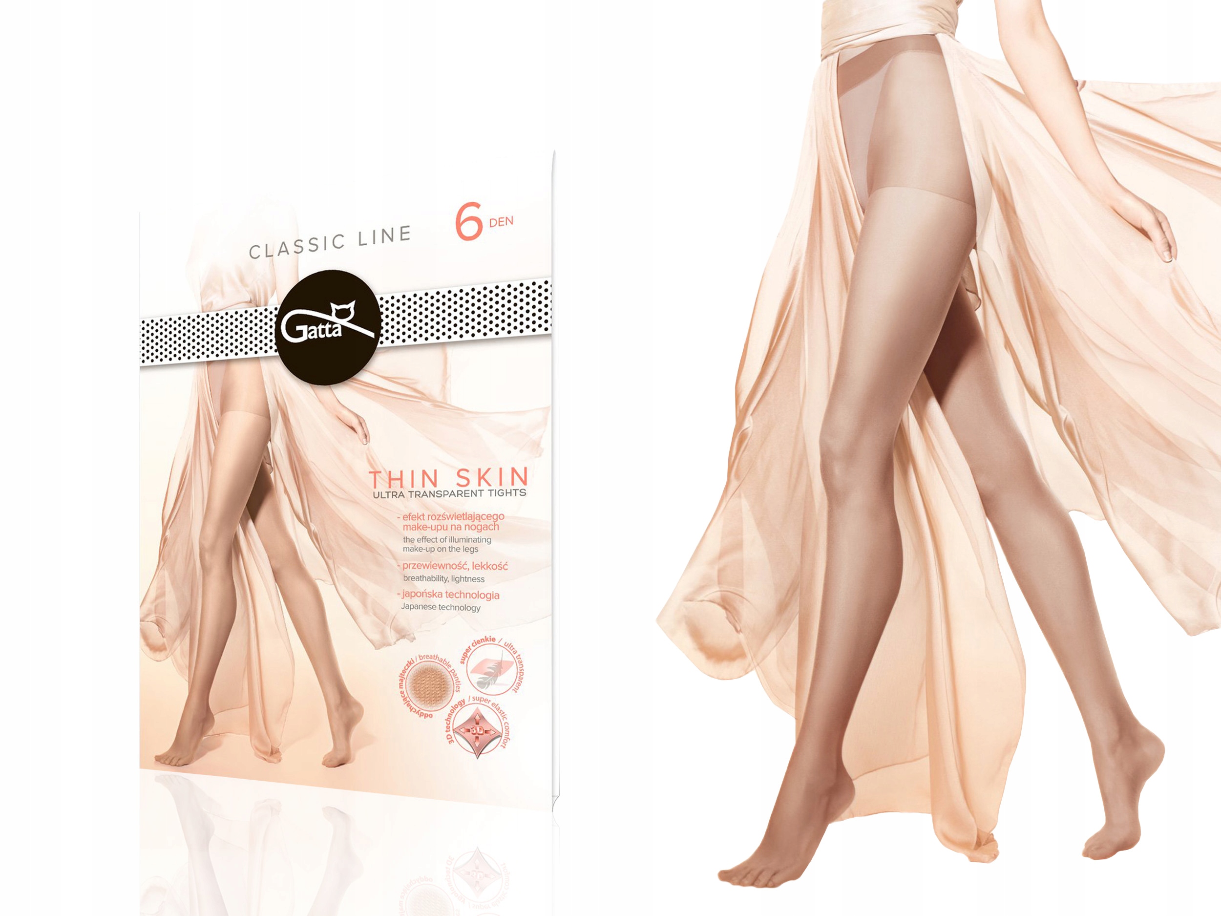 

Gatta rajstopy matowe Thin Skin, 6 den, visone 3-M