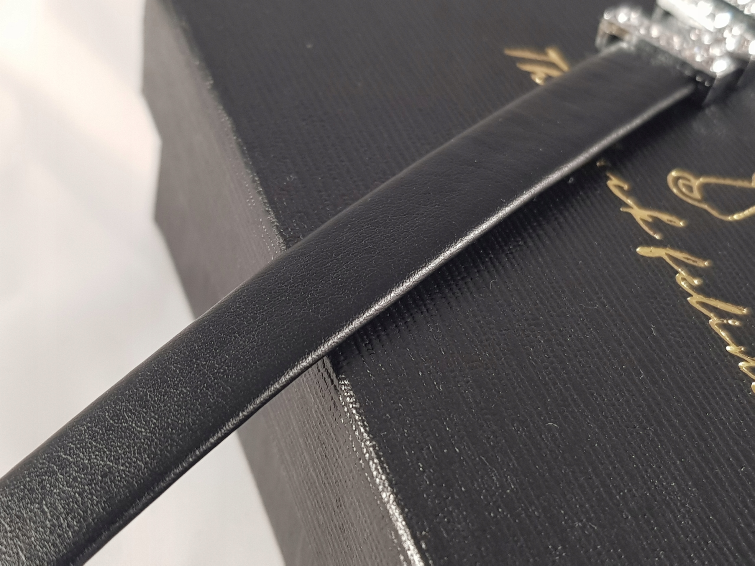 CHOKER Czarny Skórzany SLUT obroża BDSM cyrkonie Marka The Black Feline