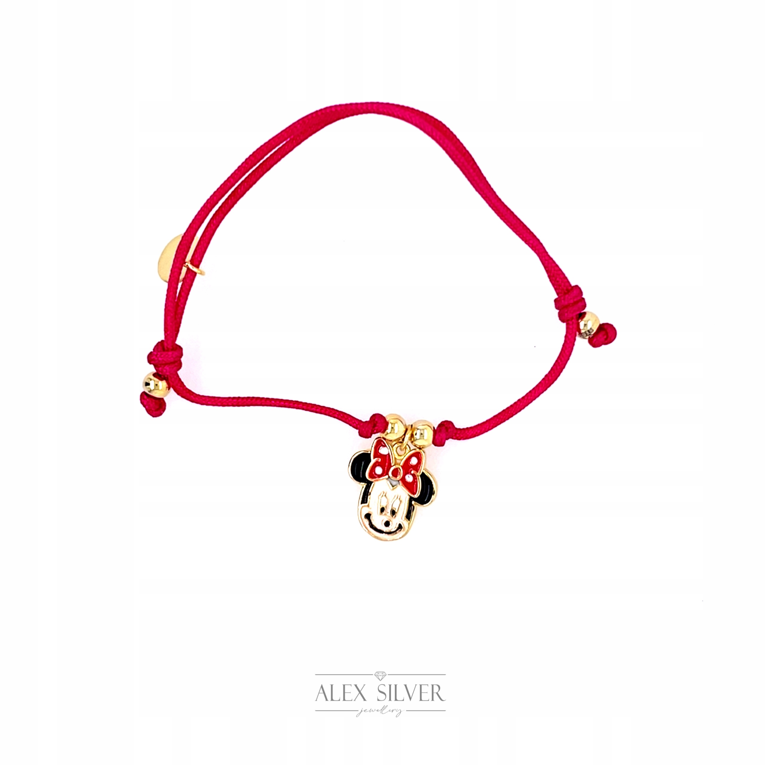 Pozłacana bransoletka różowy sznurek myszka Miki