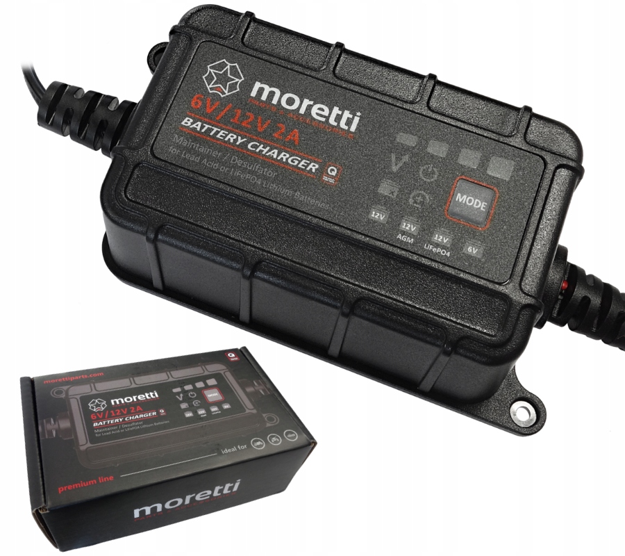 Ładowarka do akumulatorów 6V/12V 2A cyforowa Moretti Gel Agm Litowy Kwasowy