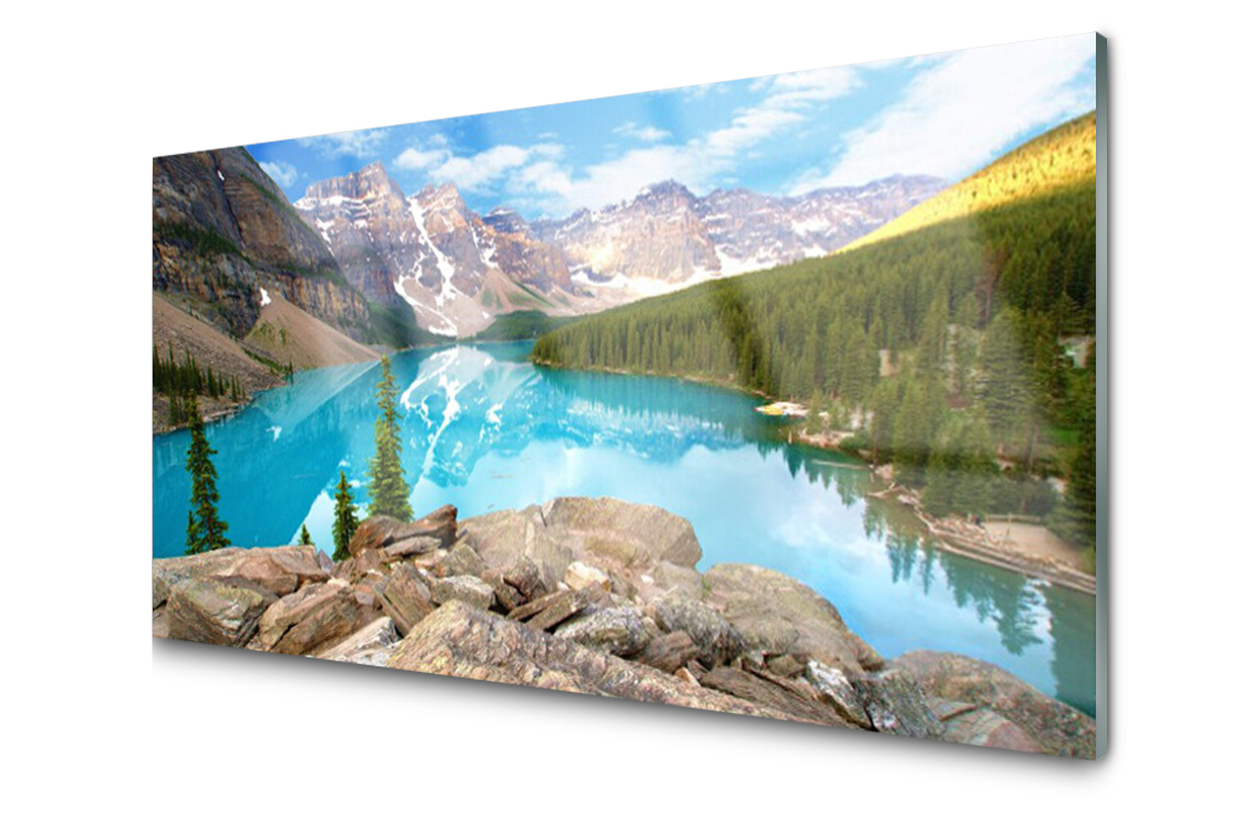 

Panel szklany dekor Góry Jezioro 140x70 + Klej