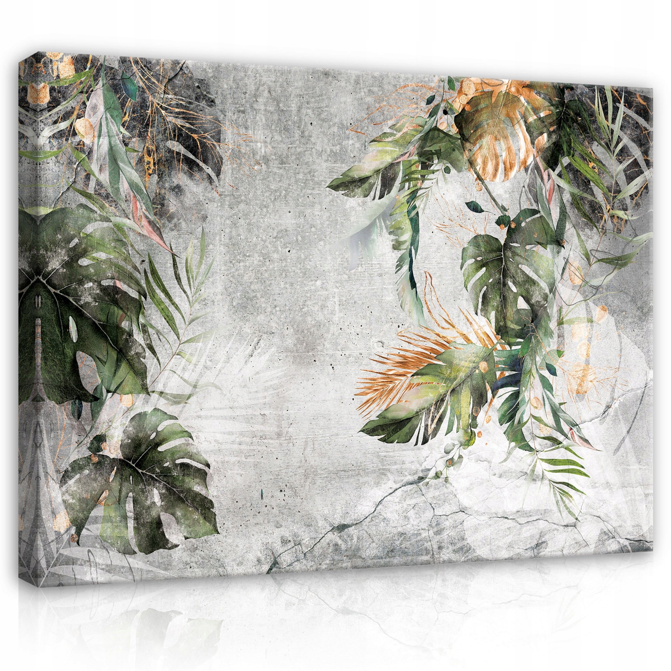 Obraz 80x60 Tropické listy beton zlato monstera palma botanika