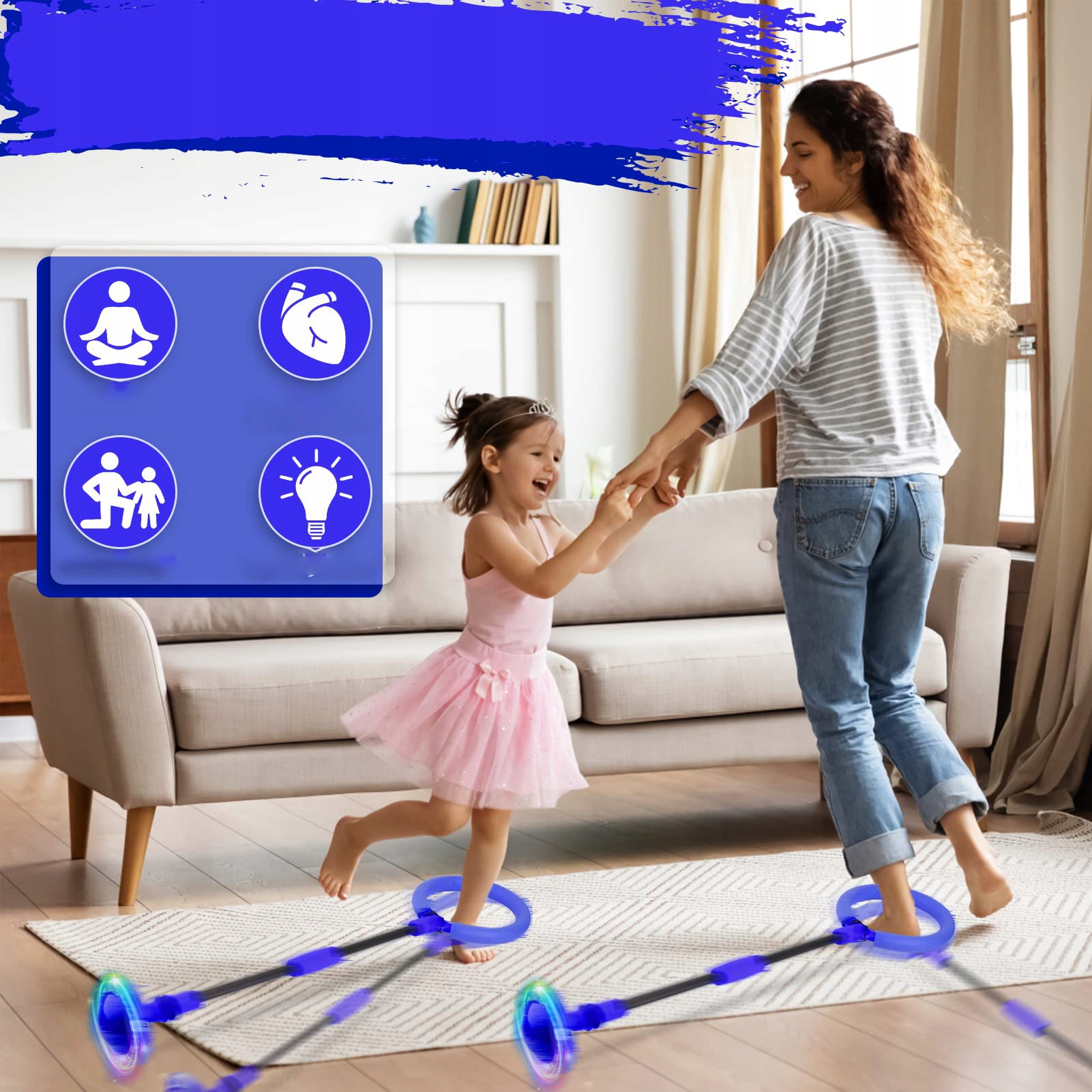 HULA-HOP NA DZIECKO NOGĘ LED SKIPPER SKAKANKA SKŁADANY NIEBIESKI Średnica 11.5 cm