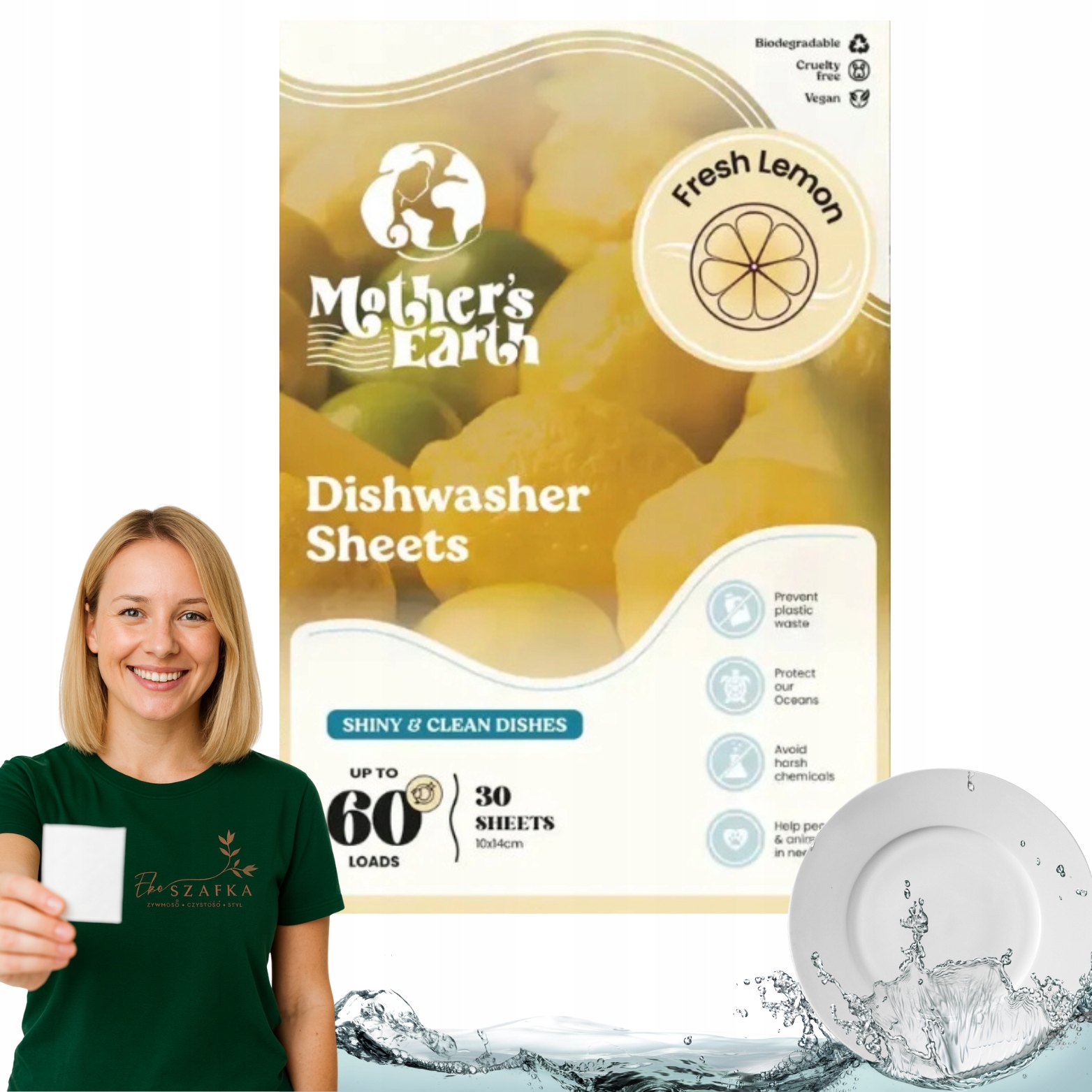 Levně Ekologické listy tablety do myčky Citronové Mother's Earth 60 Mytí