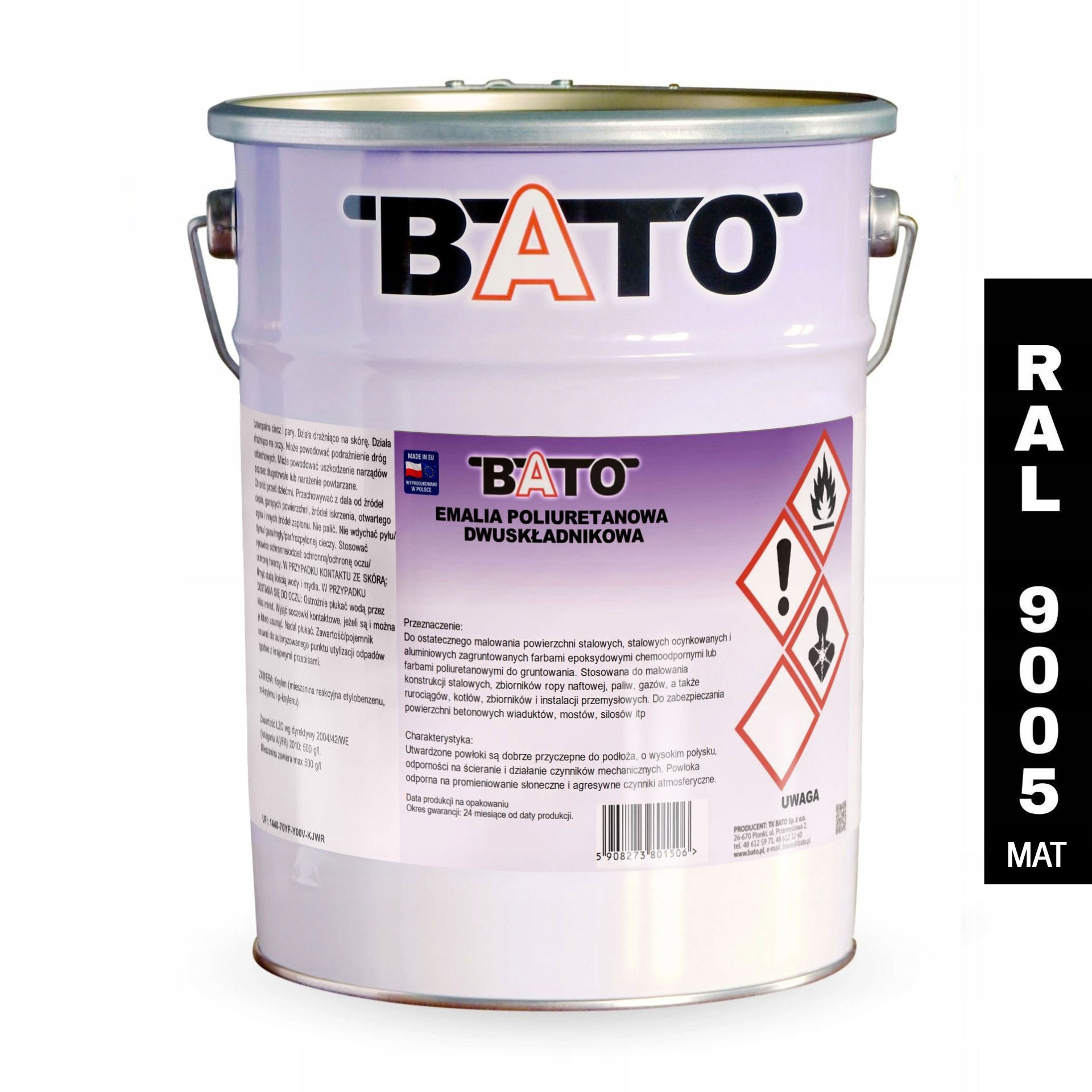 Dvousložková Polyuretanová Smaltovaná Barva Černá Mat Ral 9005 4,6 L