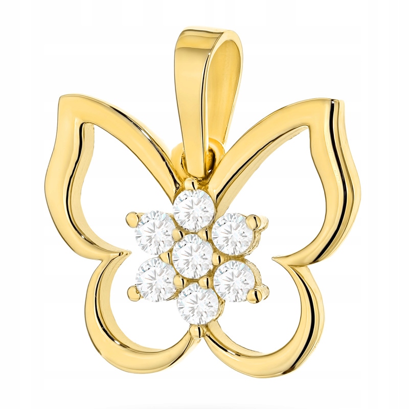 Zlatý Přívěsek Přívěsek Dámský pr. 585 Motýl s kytičkou ze zirkonu 14k