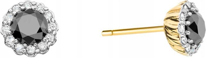 Zlaté náušnice 585 kroužky s černými diamanty, moderní design, dárek 14k