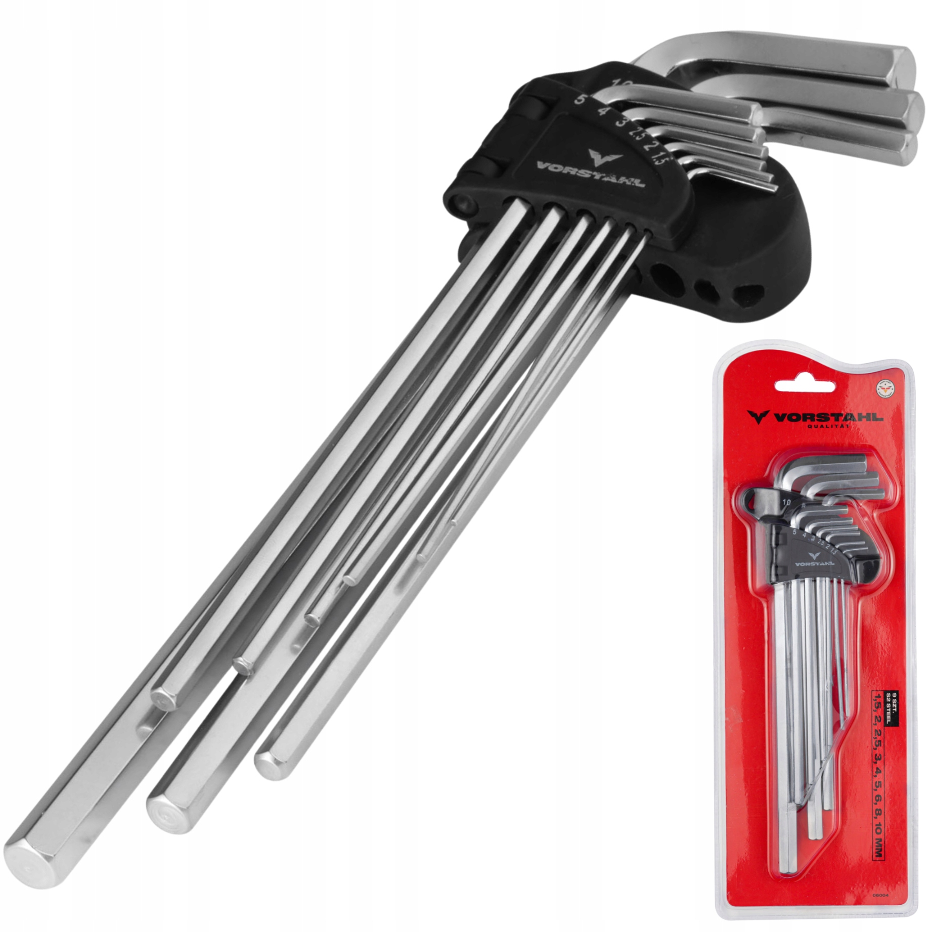 Zestaw Klucze Imbusowe Trzpieniowe Bardzo Długie 9szt 1,5-10mm Vorstahl