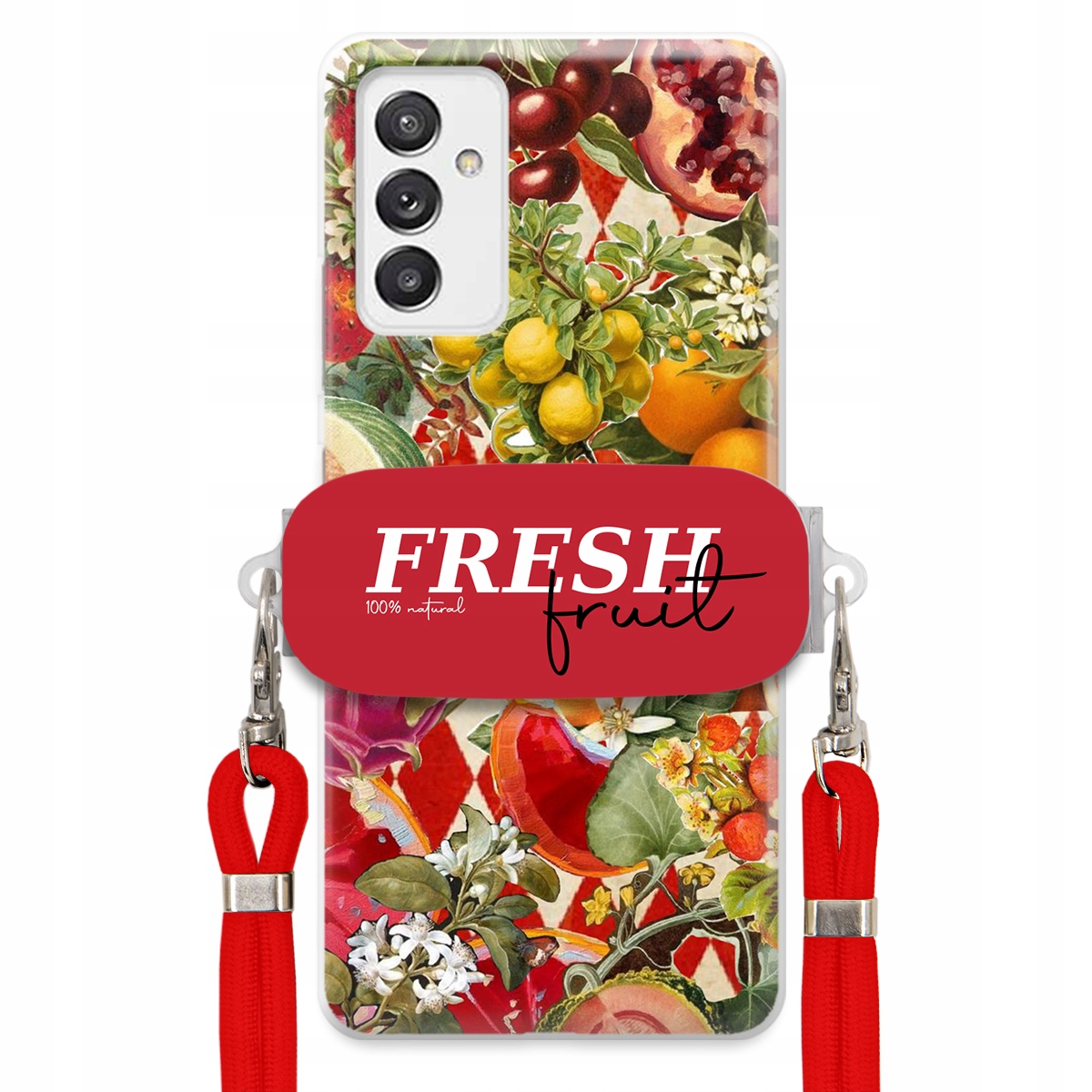 Pouzdro pro Samsung A82 5G Červené Crossbody vodítko Držák Fresh Fruit Ovoce
