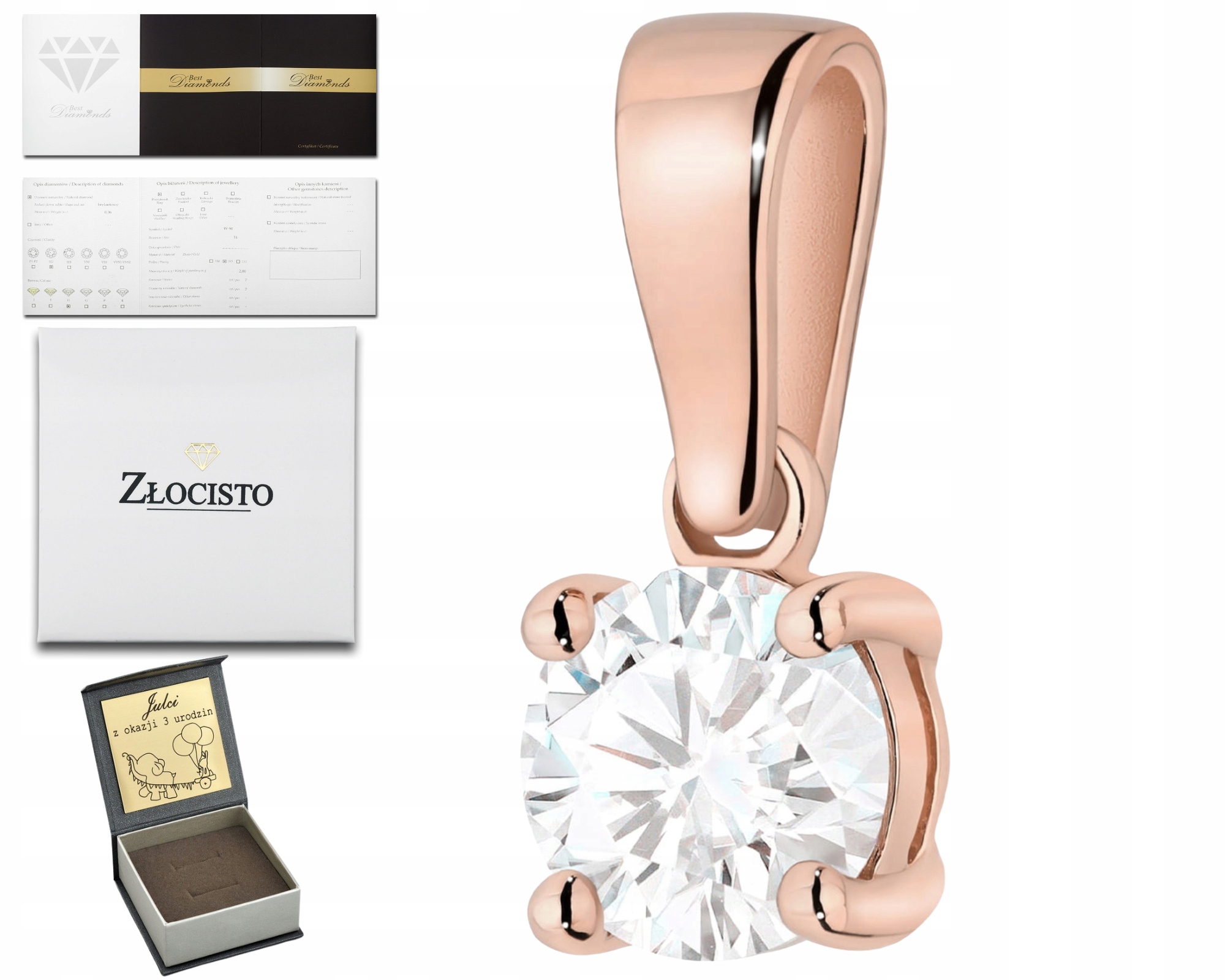 Růžový Zlatý Přívěsek S Briliantem