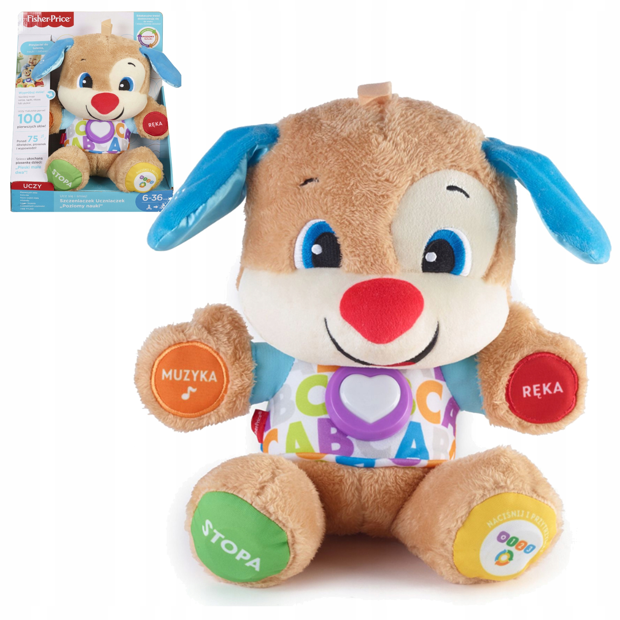 FISHER PRICE PLUSZAK SZCZENIACZEK UCZNIACZEK UCZ SIĘ ŚMIEJ 3 POZIOMY NAUKI