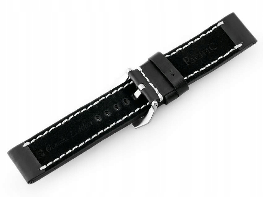 

Pasek skórzany do zegarka W27 czarny/białe 26mm