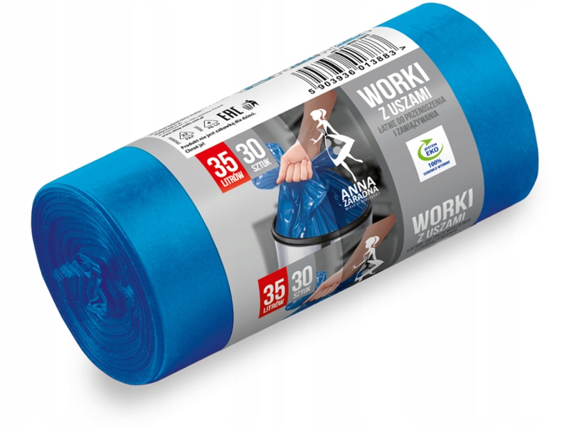 

Az Worki Na Śmieci Z Uszami Niebieskie 35L 30 Szt.