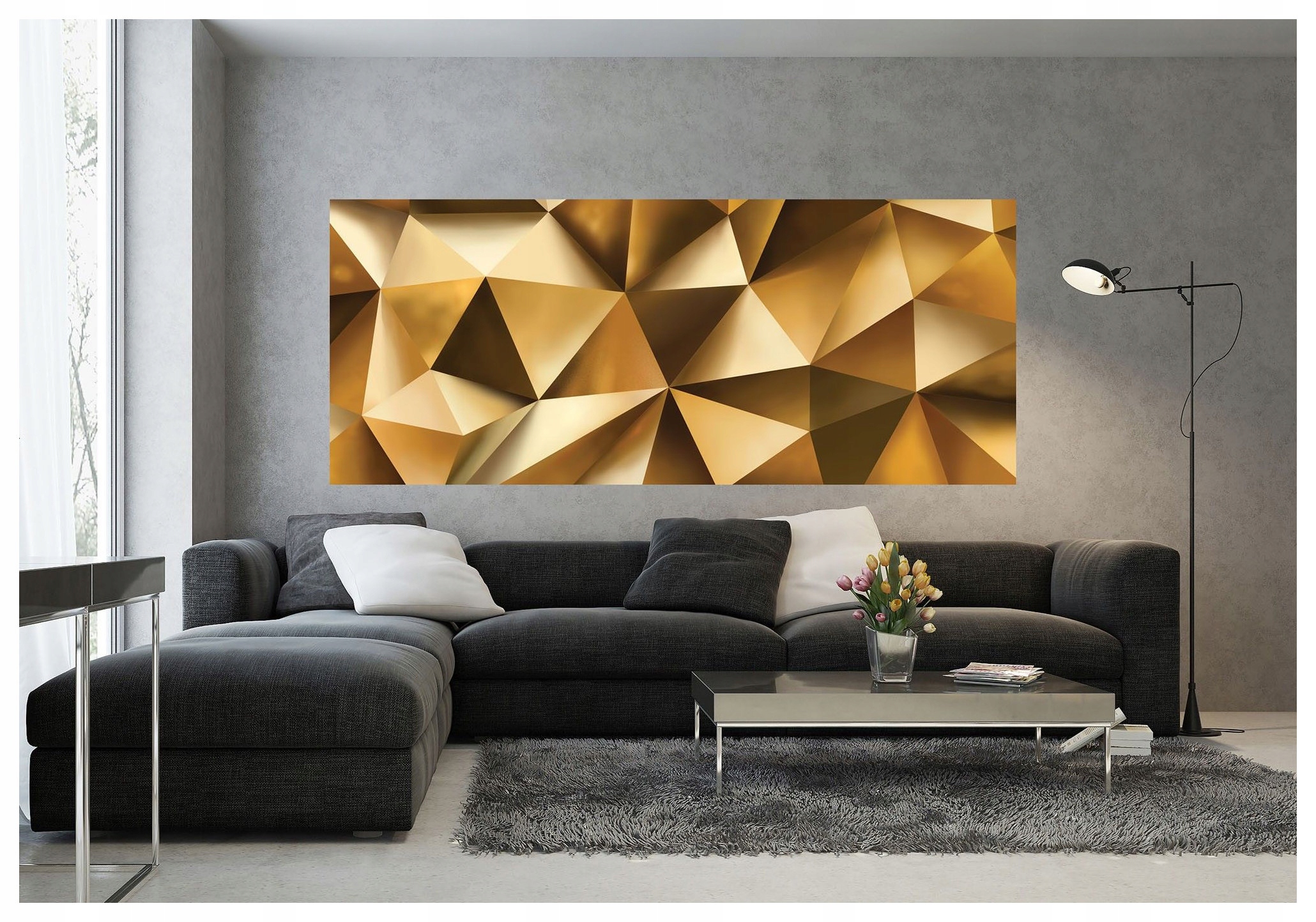 Vliesová fototapeta Zlaté trojúhelníky, geometrie, abstrakce 250x104 lepidlo